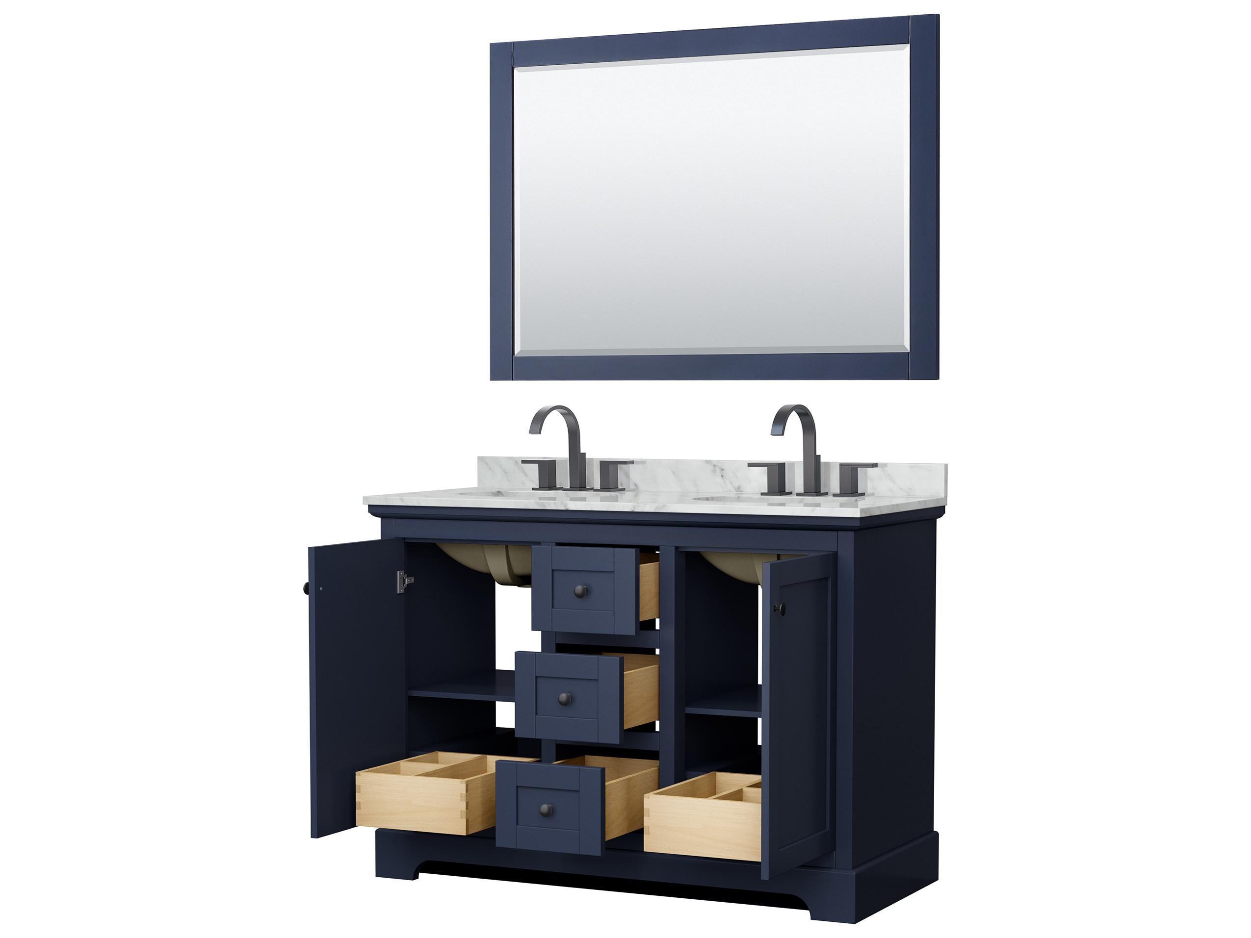 Wyndham Collection Avery 48" Dark Blue Vanity with 46" Mirror