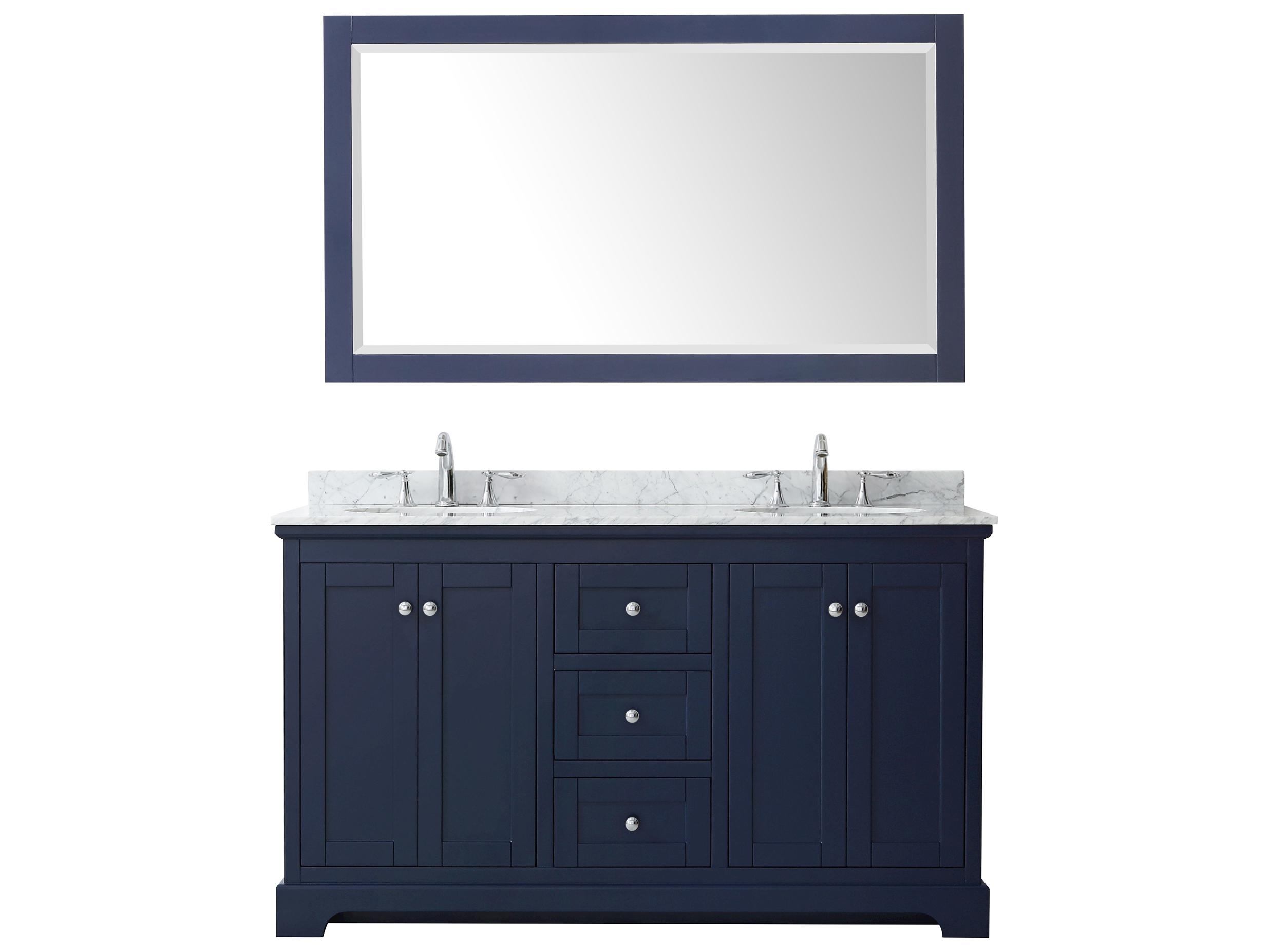 Wyndham Collection Avery 60" Dark Blue Vanity with 58" Mirror