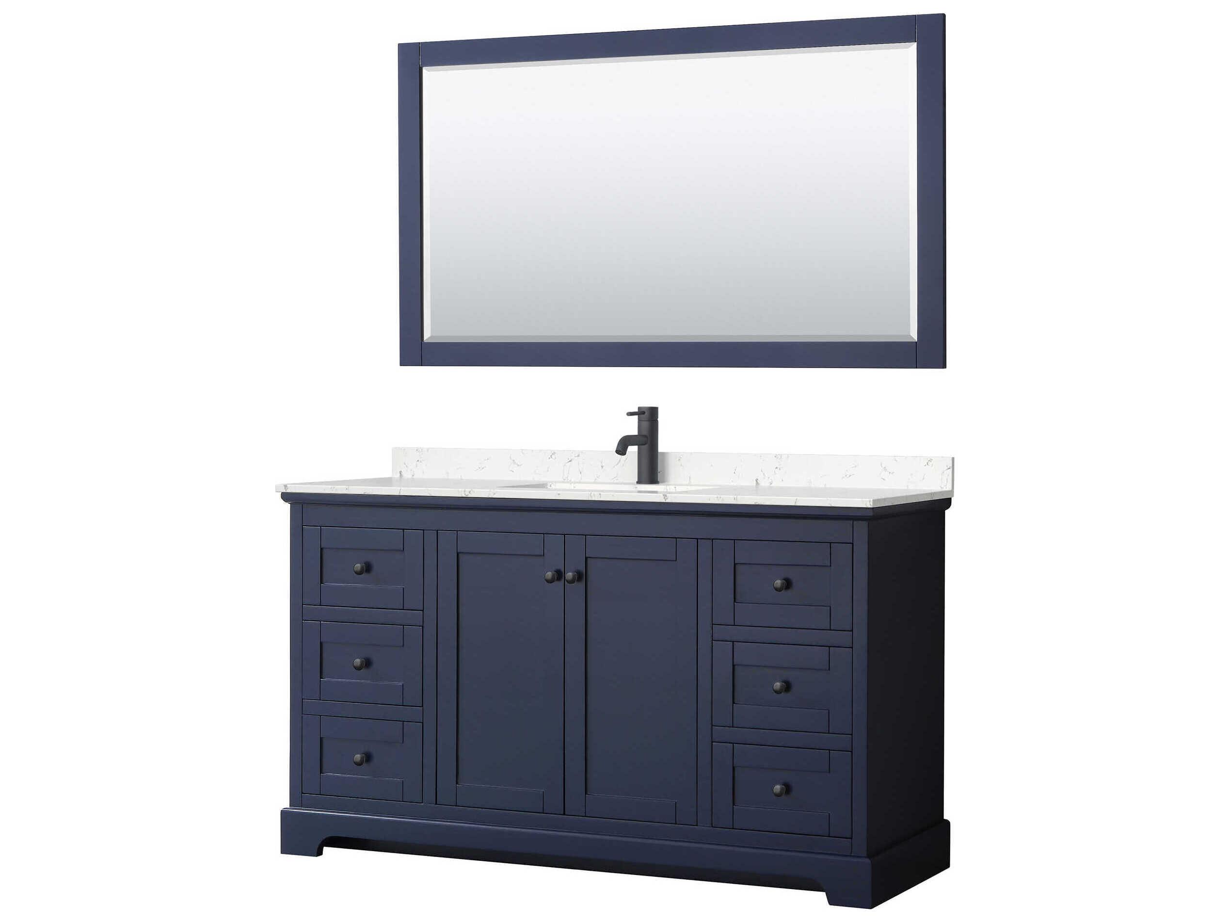 Wyndham Collection Avery 60" Dark Blue Vanity with 58" Mirror