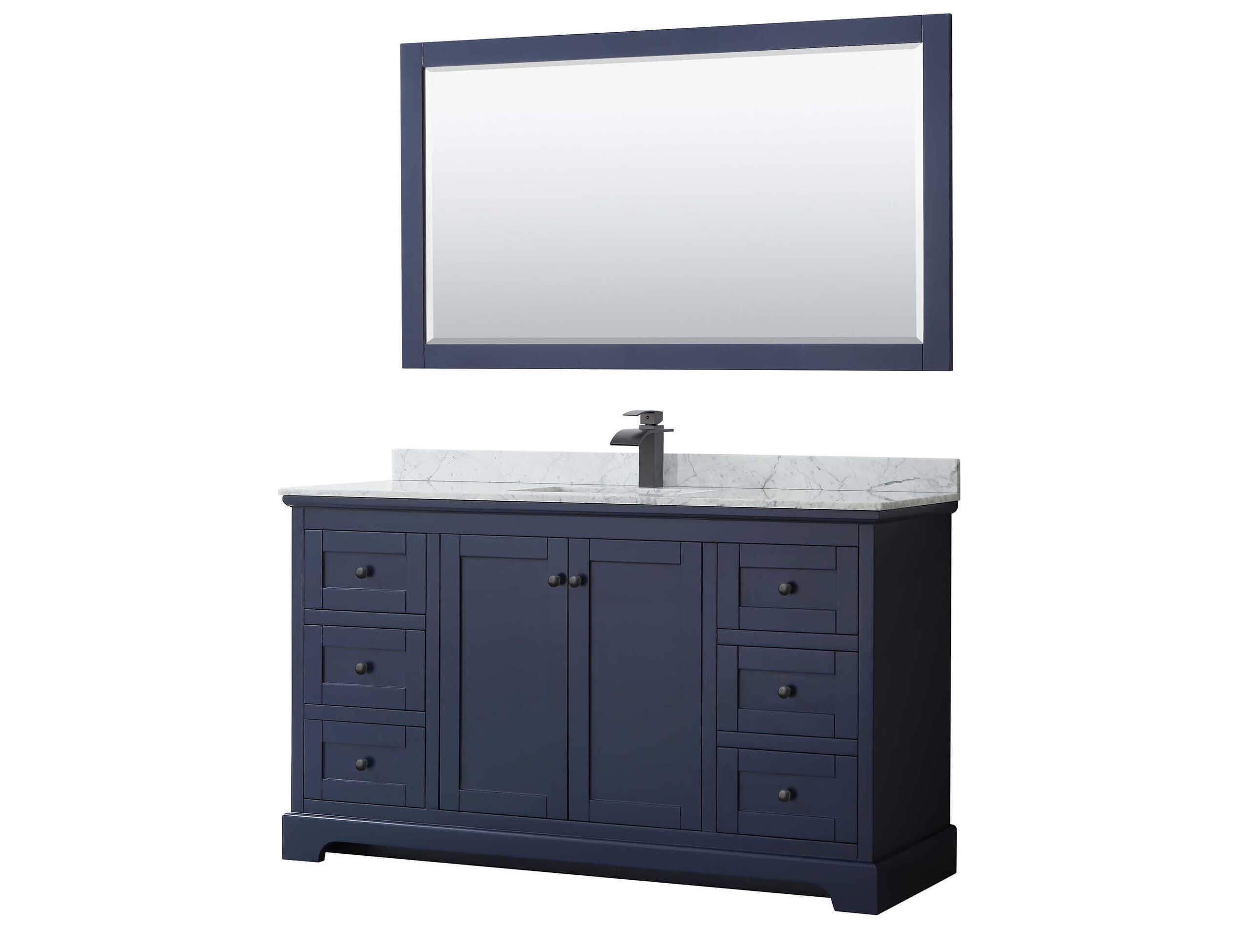 Wyndham Collection Avery 60" Dark Blue Vanity with 58" Mirror
