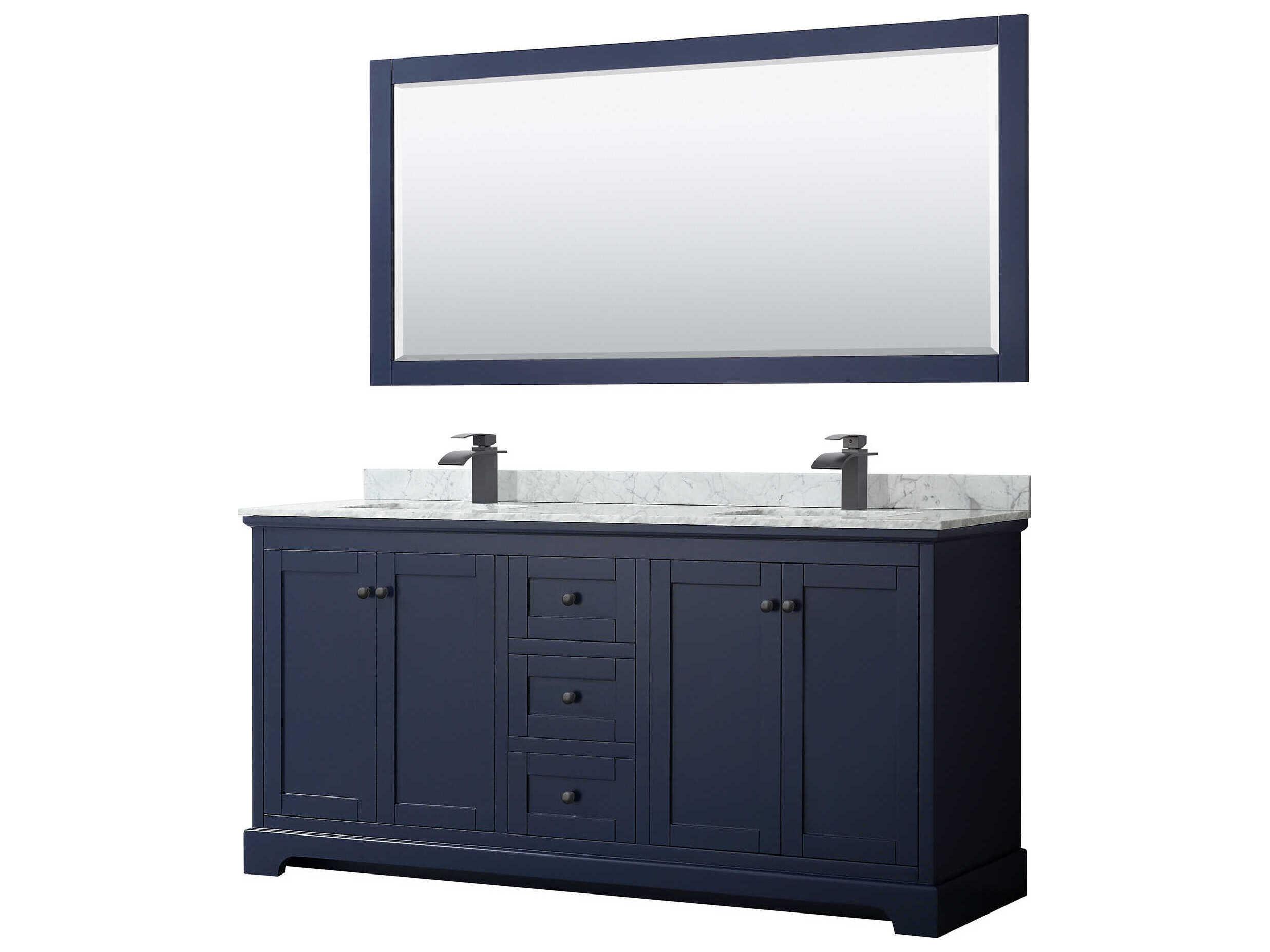 Wyndham Collection Avery 72" Dark Blue Vanity with 70" Mirror