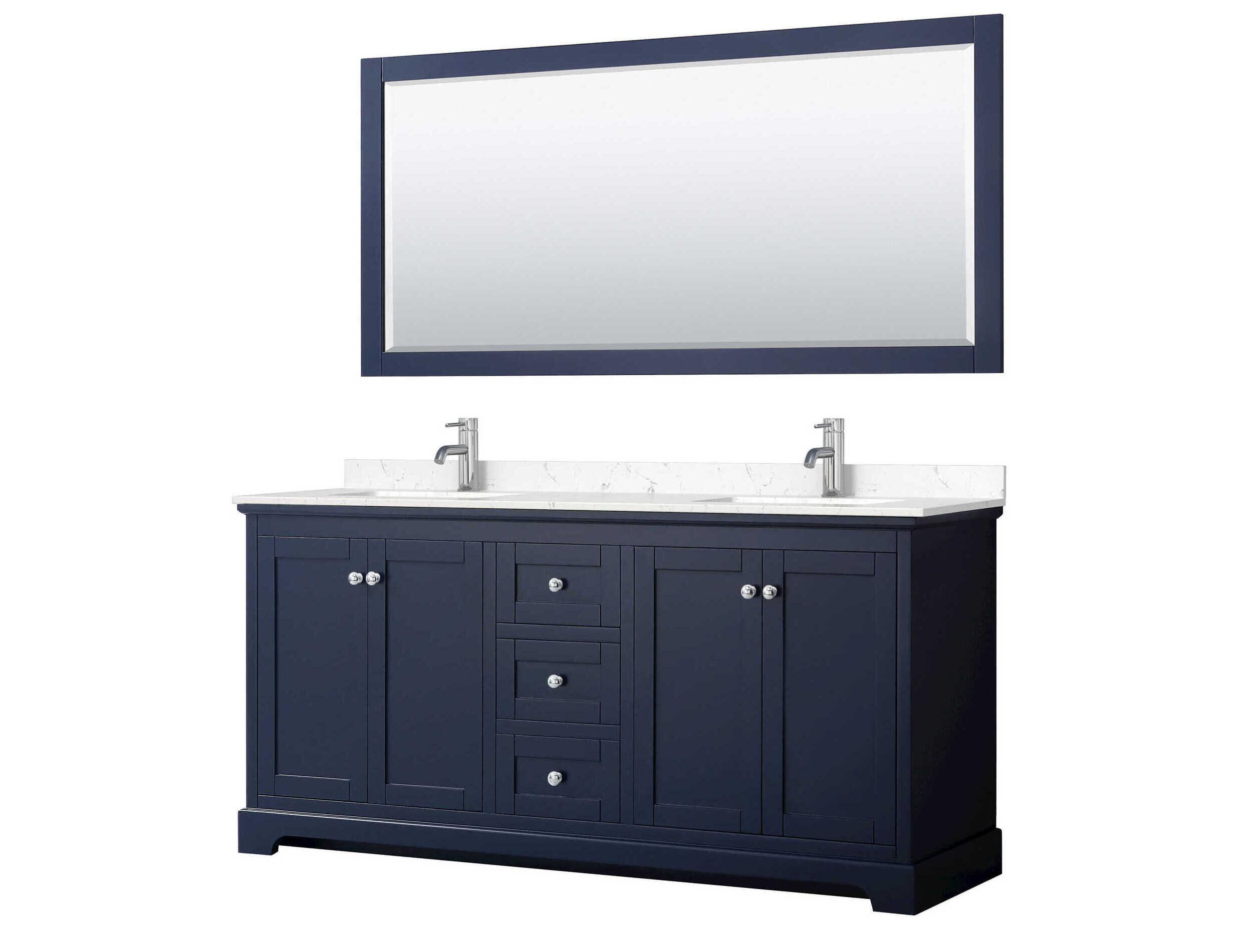 Wyndham Collection Avery 72" Dark Blue Vanity with 70" Mirror