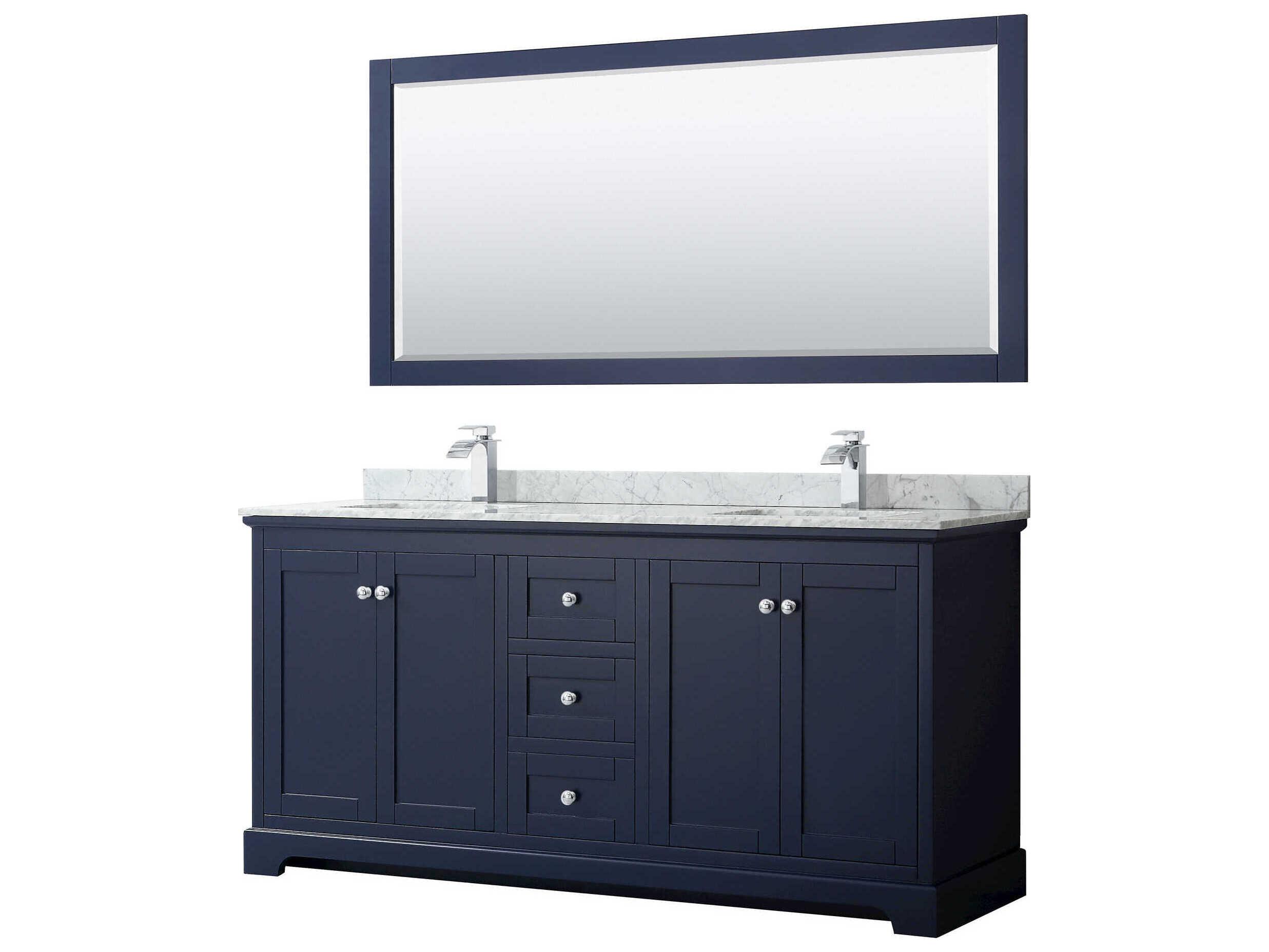 Wyndham Collection Avery 72" Dark Blue Vanity with 70" Mirror