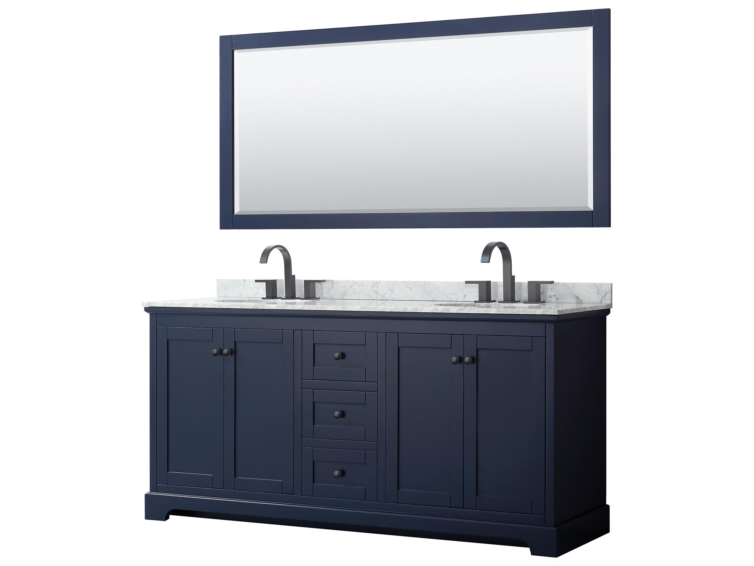 Wyndham Collection Avery 72" Dark Blue Vanity with 70" Mirror