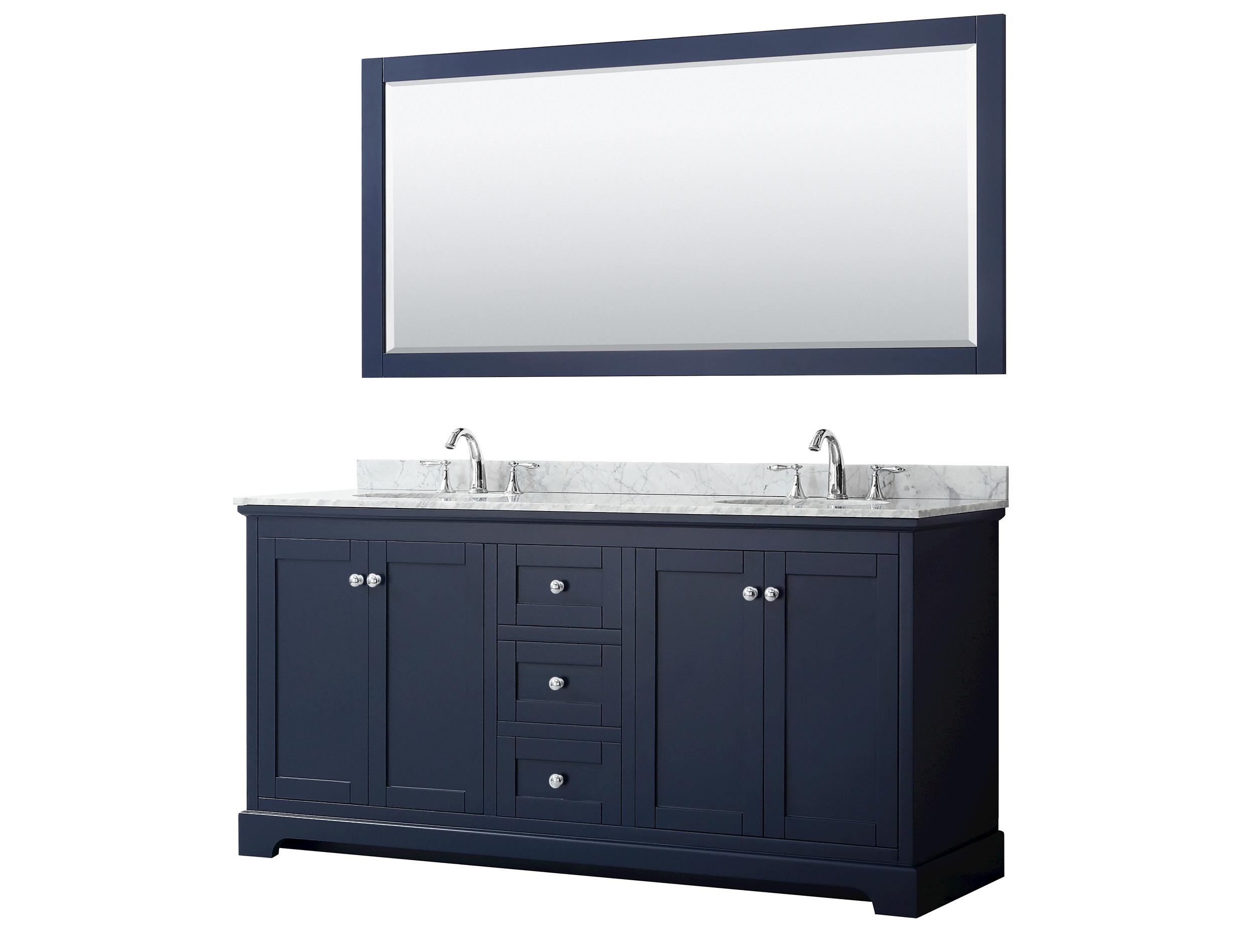 Wyndham Collection Avery 72" Dark Blue Vanity with 70" Mirror