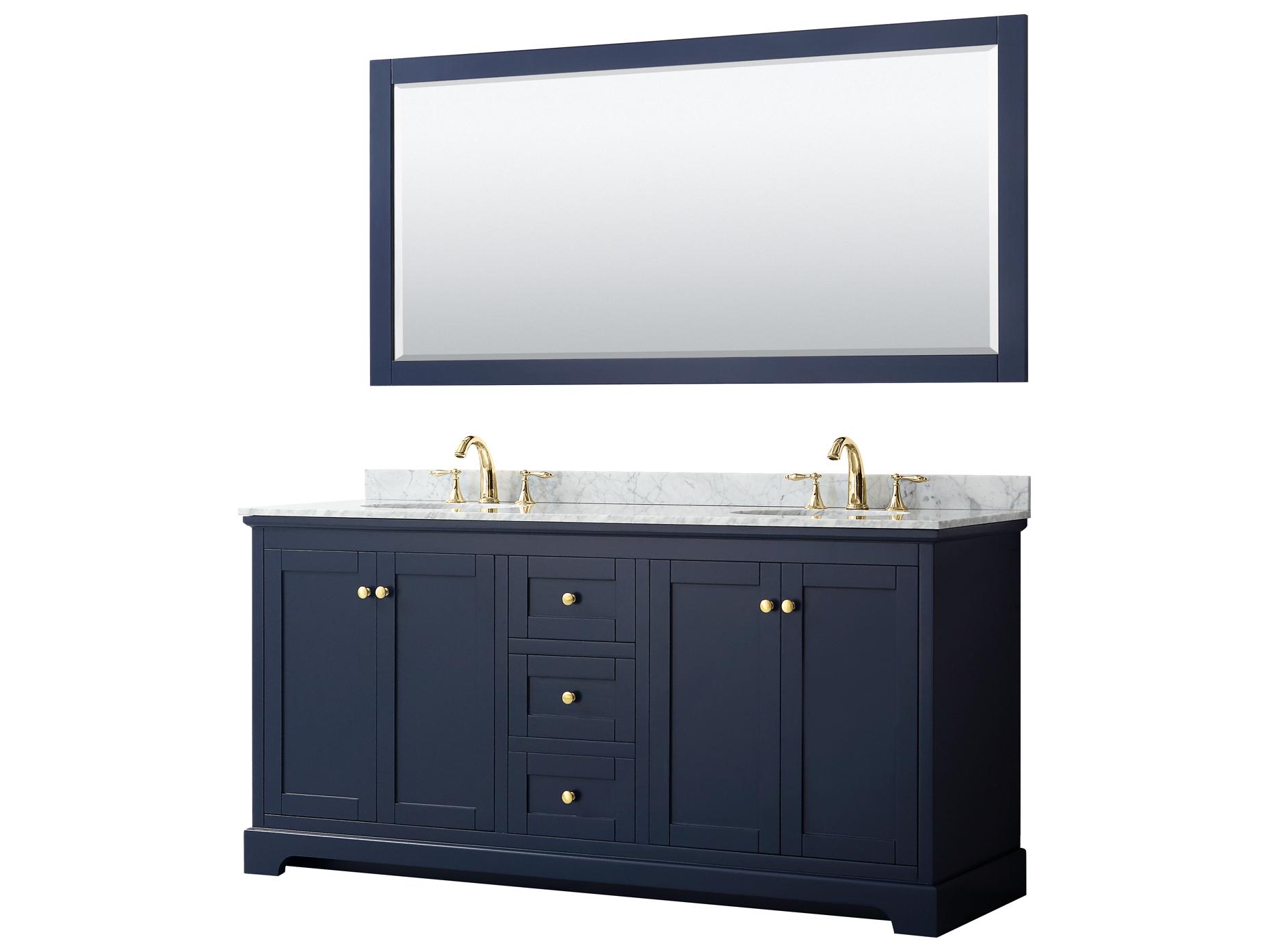 Wyndham Collection Avery 72" Dark Blue Vanity with 70" Mirror