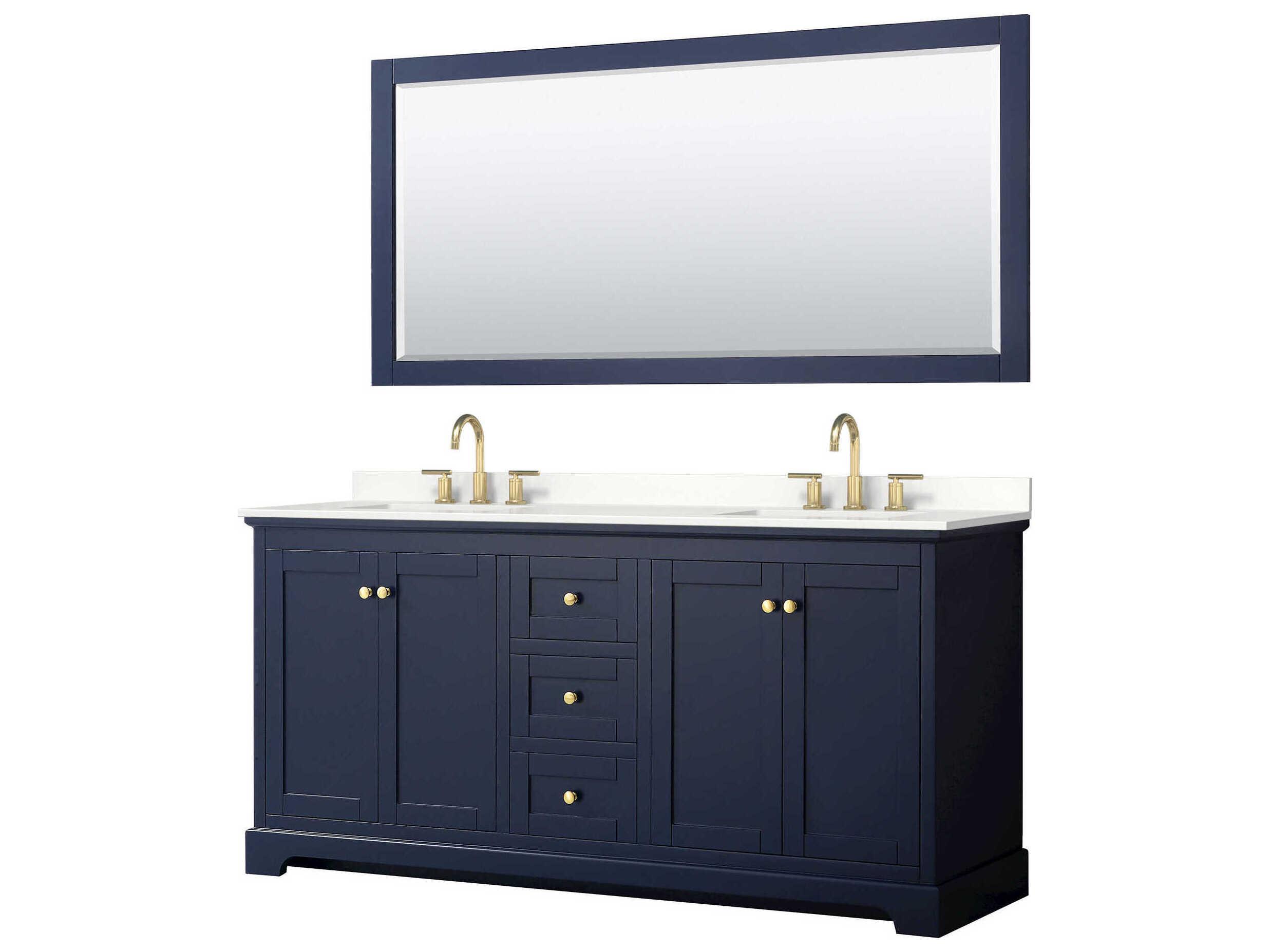 Wyndham Collection Avery 72" Dark Blue Vanity with 70" Mirror