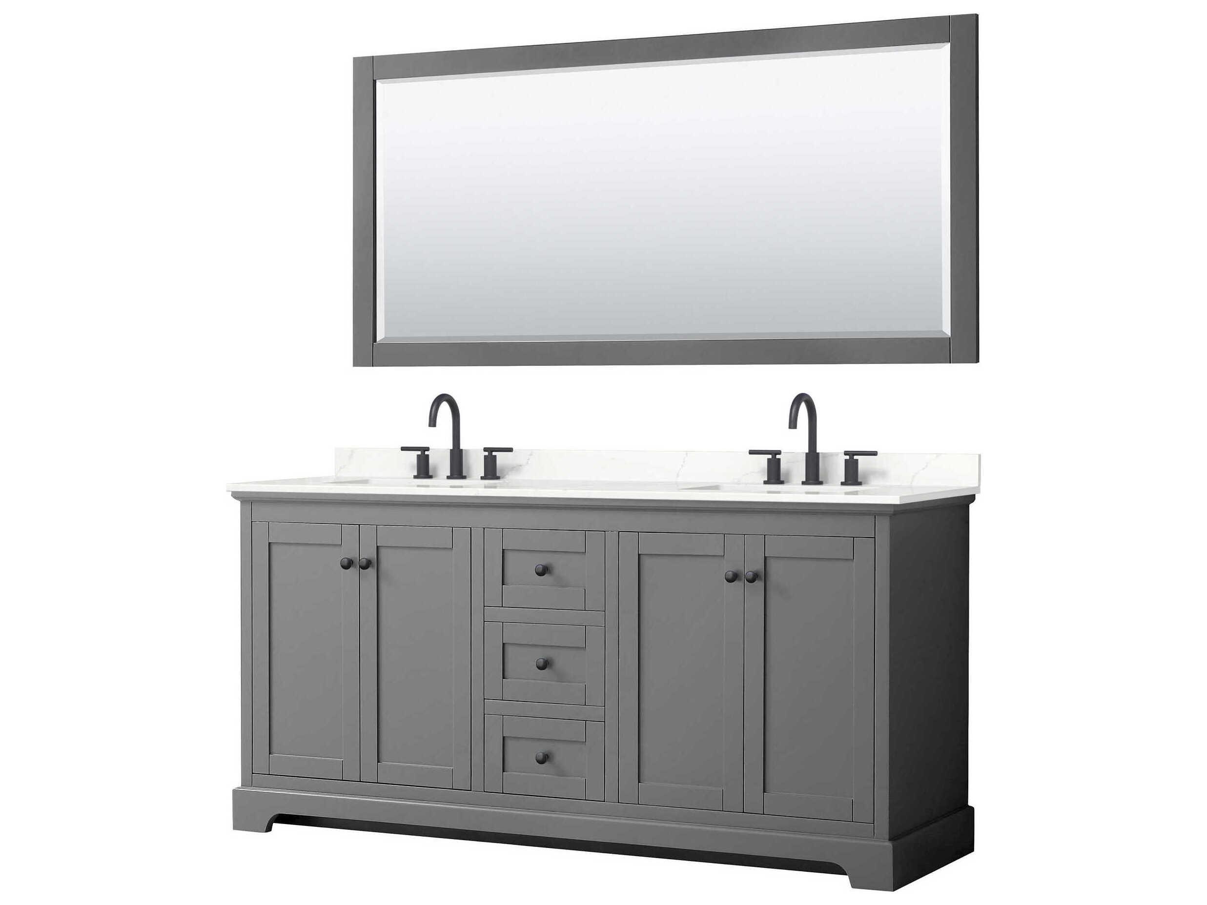 Wyndham Collection Avery 72" Dark Gray Vanity with 70" Mirror
