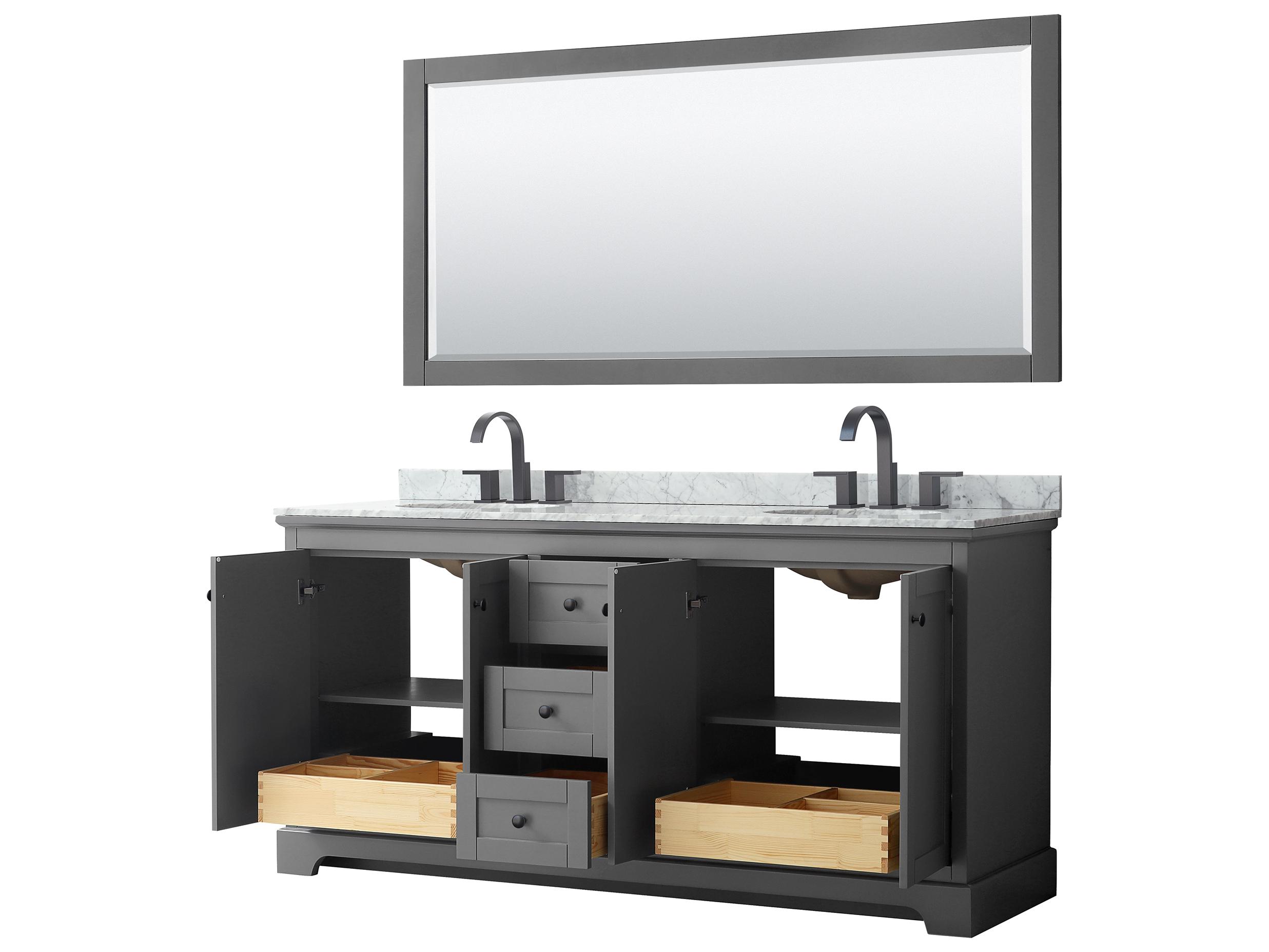 Wyndham Collection Avery 72" Dark Gray Vanity with 70" Mirror