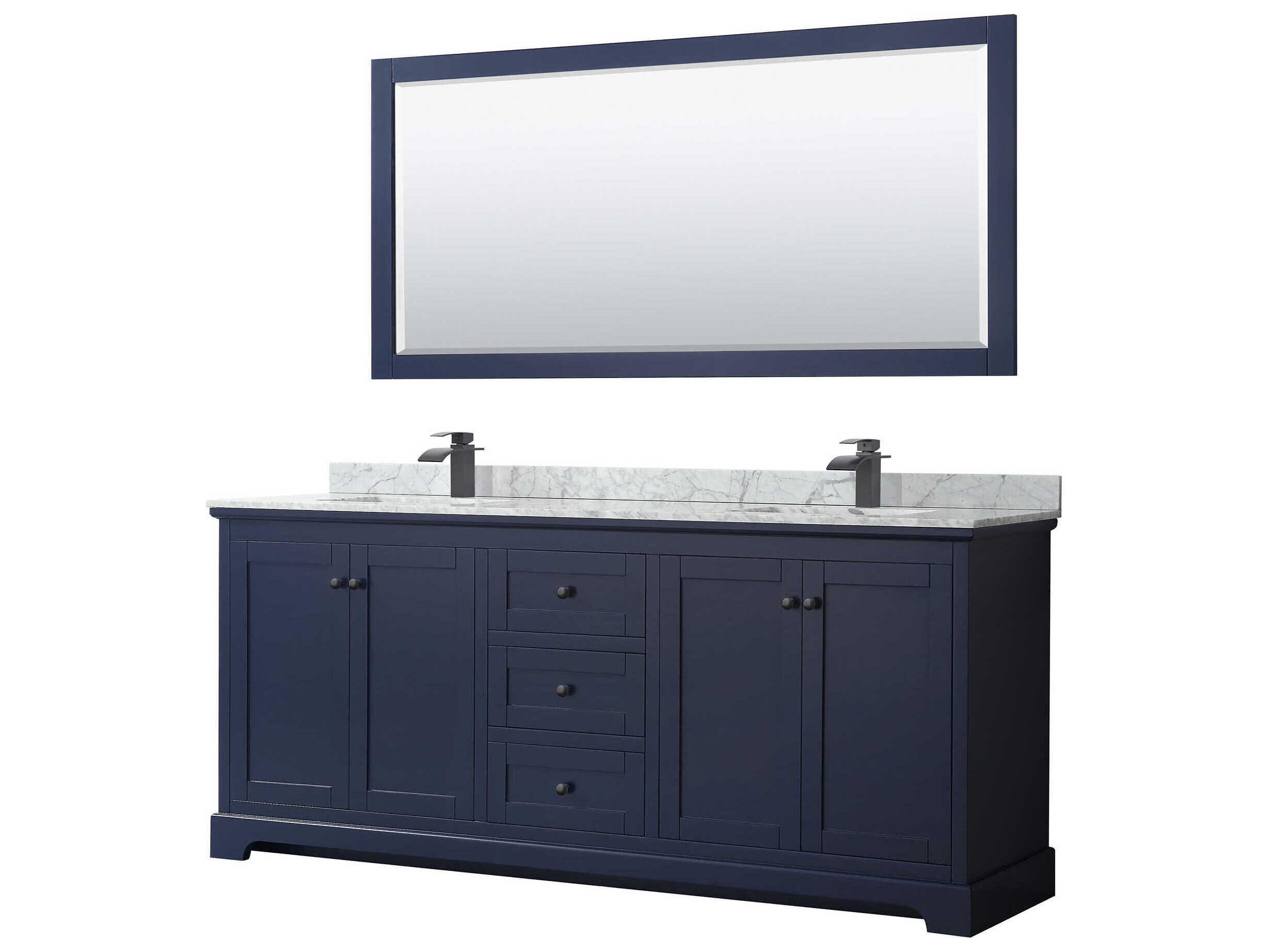 Wyndham Collection Avery 80" Dark Blue Vanity with 70" Mirror