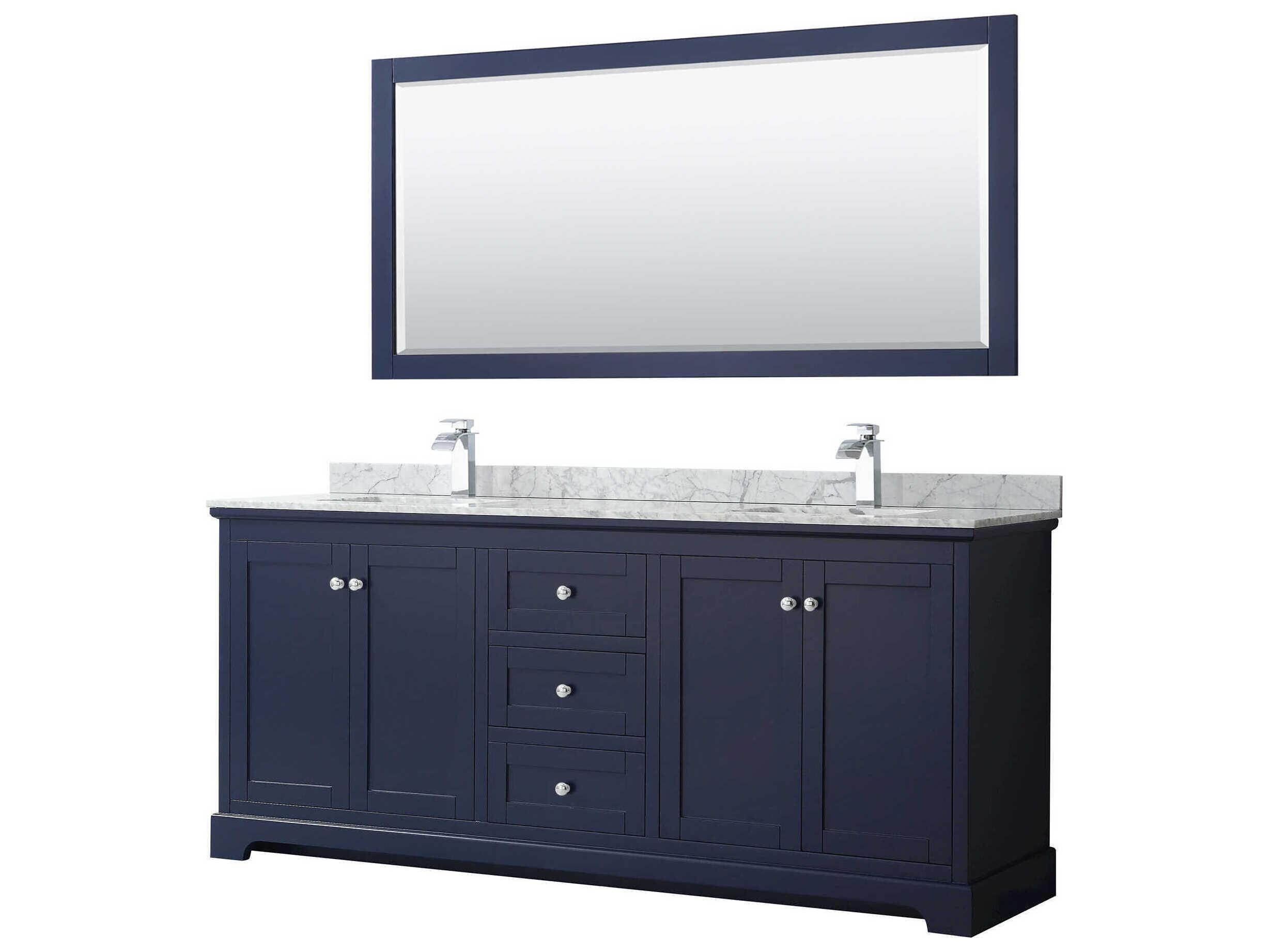 Wyndham Collection Avery 80" Dark Blue Vanity with 70" Mirror