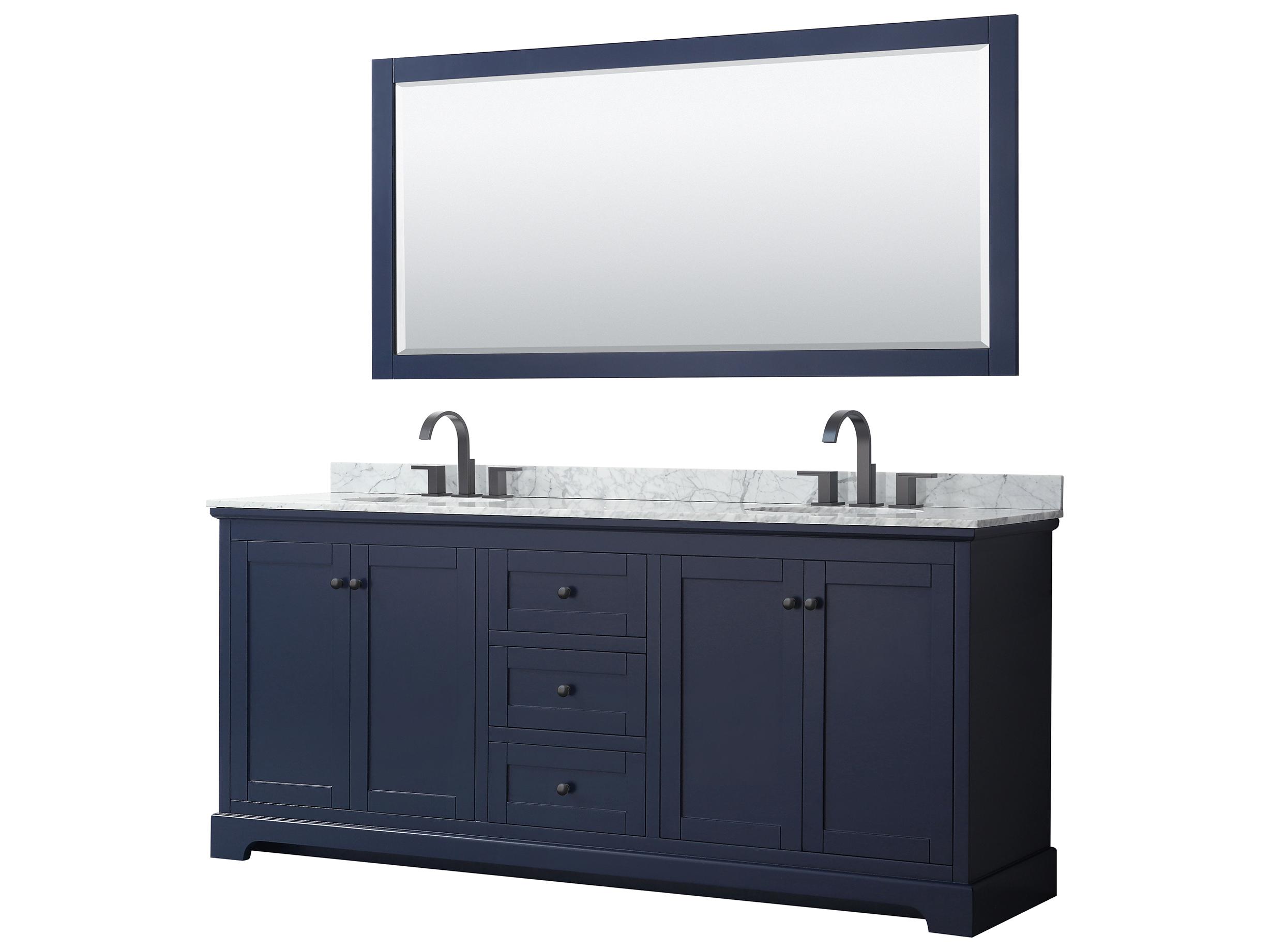 Wyndham Collection Avery 80" Dark Blue Vanity with 70" Mirror