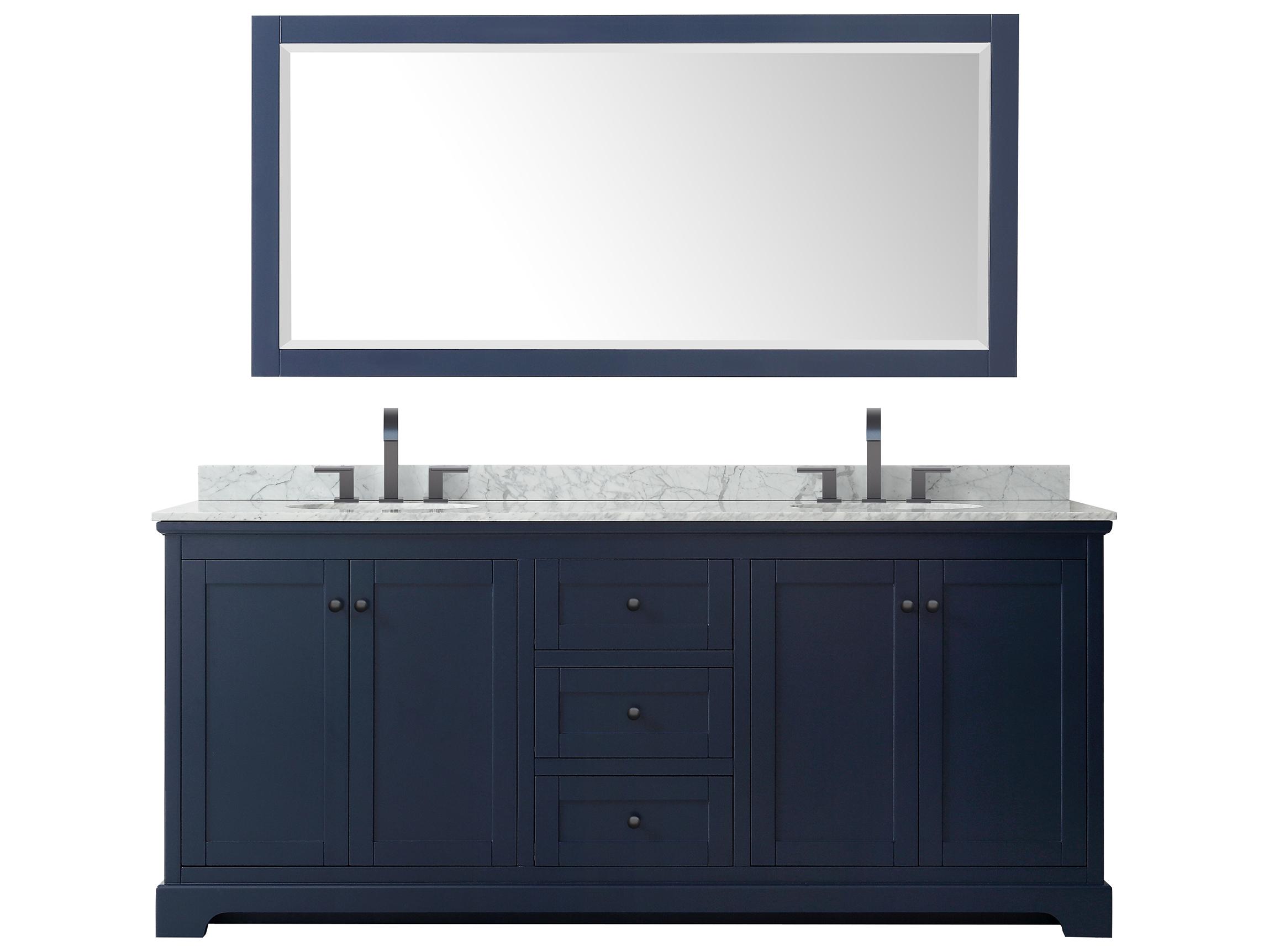 Wyndham Collection Avery 80" Dark Blue Vanity with 70" Mirror