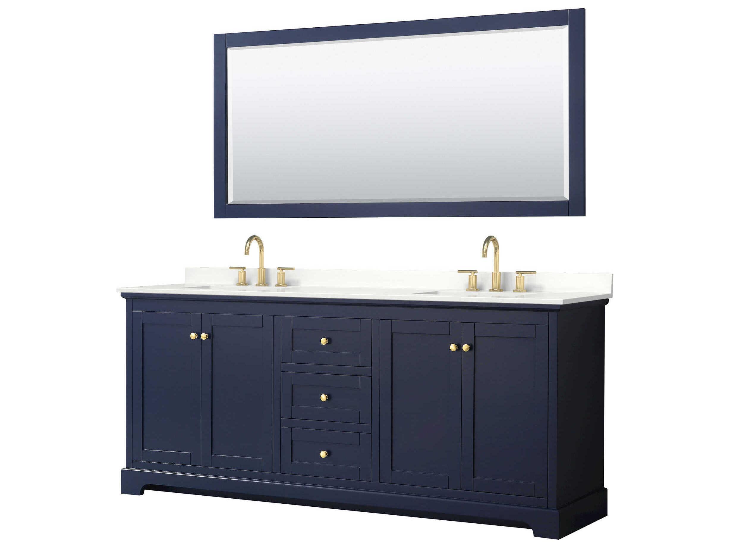 Wyndham Collection Avery 80" Dark Blue Vanity with 70" Mirror