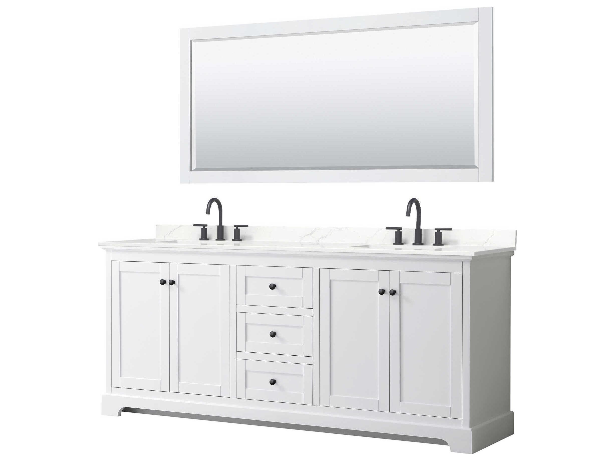 Wyndham Collection Avery 80" White Vanity with 70" Mirror
