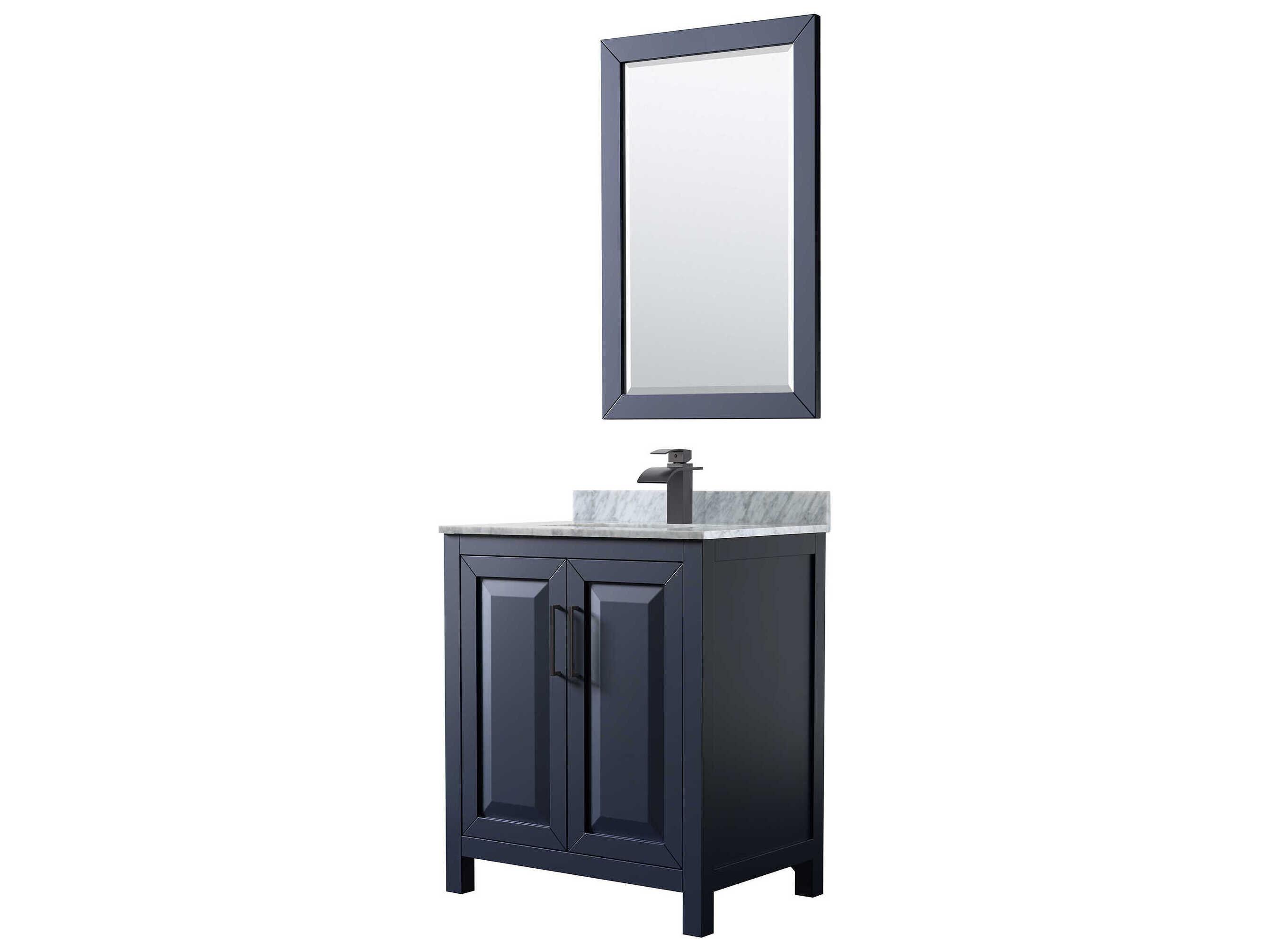 Wyndham Collection Daria 30" Dark Blue Vanity with 24" Mirror