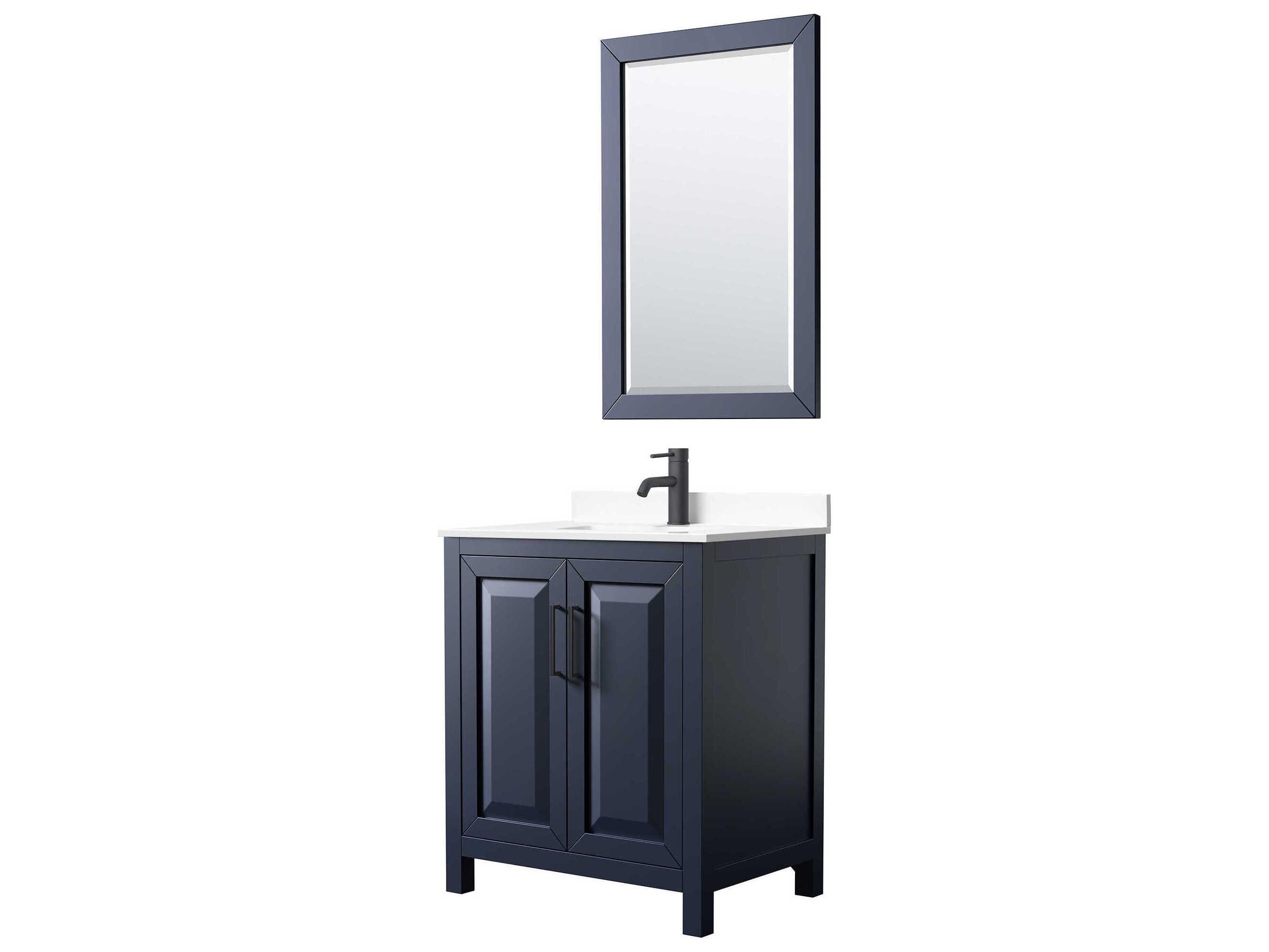 Wyndham Collection Daria 30" Dark Blue Vanity with 24" Mirror