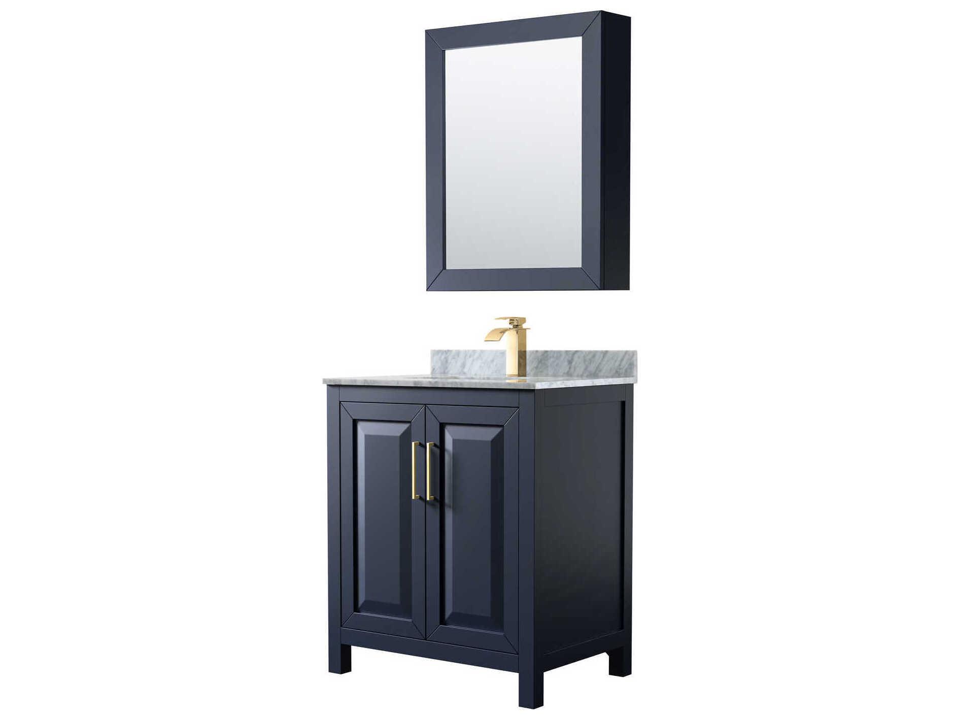 Wyndham Collection Daria 30" Dark Blue Vanity with Medicine Cabinet