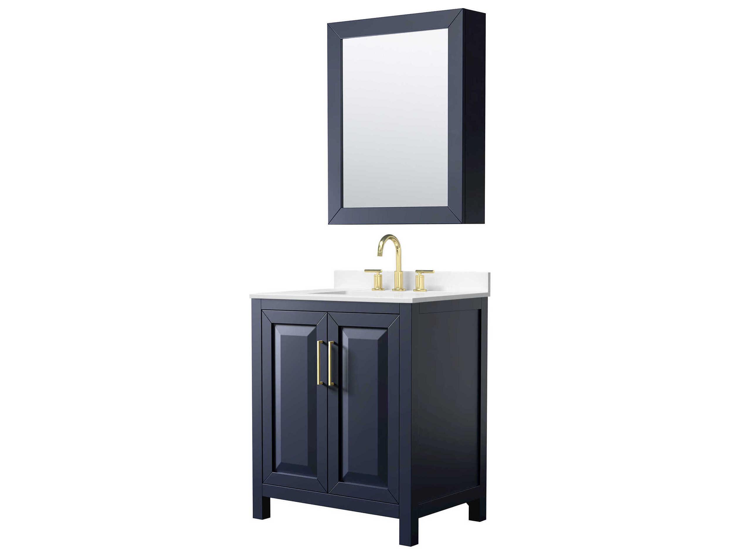 Wyndham Collection Daria 30" Dark Blue Vanity with Medicine Cabinet