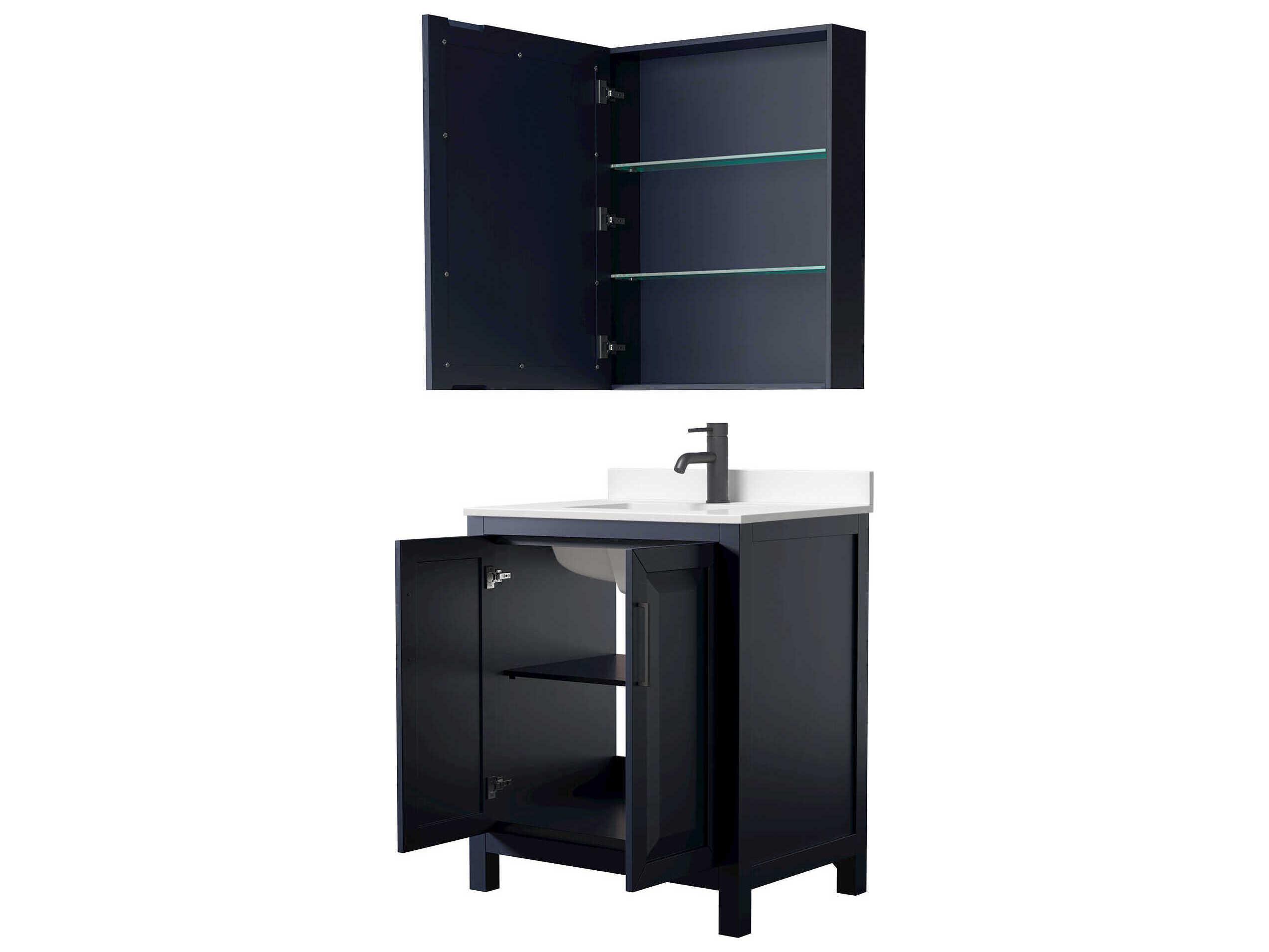 Wyndham Collection Daria 30" Dark Blue Vanity with Medicine Cabinet