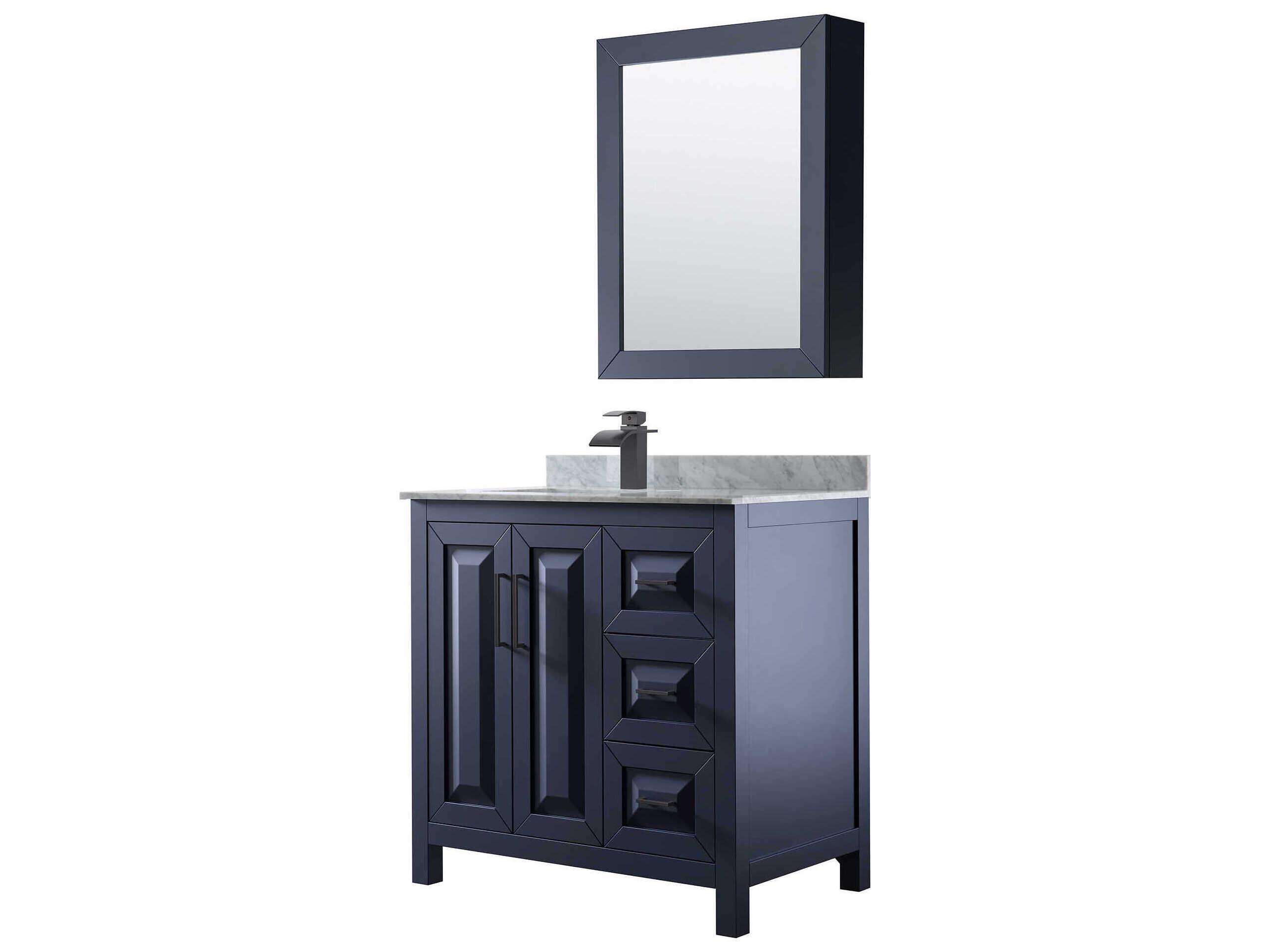 Wyndham Collection Daria 36" Dark Blue Vanity with Medicine Cabinet