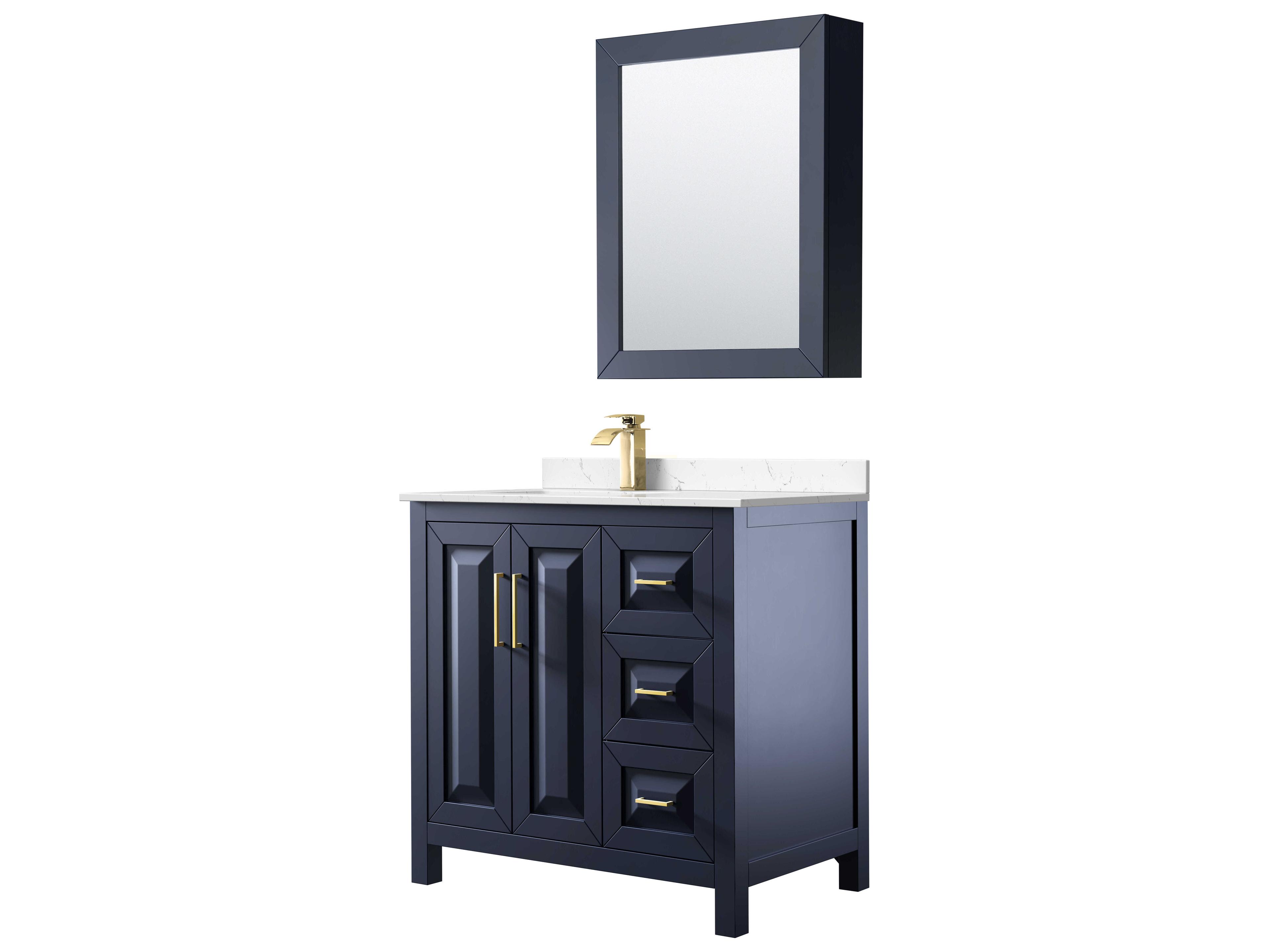 Wyndham Collection Daria 36" Dark Blue Vanity with Medicine Cabinet