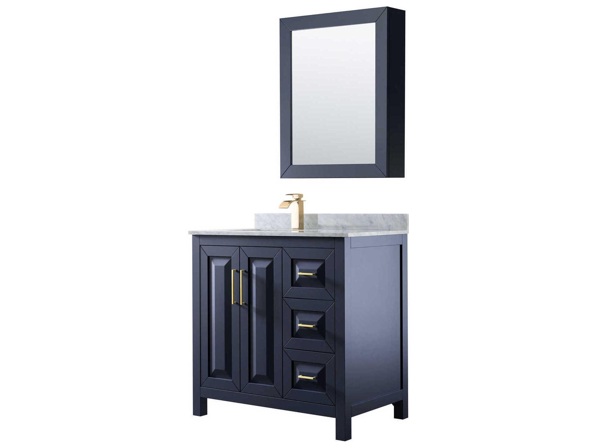 Wyndham Collection Daria 36" Dark Blue Vanity with Medicine Cabinet