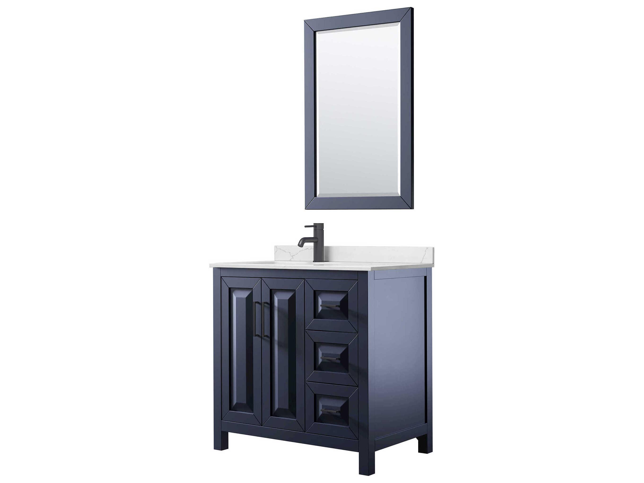 Wyndham Collection Daria 36" Dark Blue Vanity with 24" Mirror
