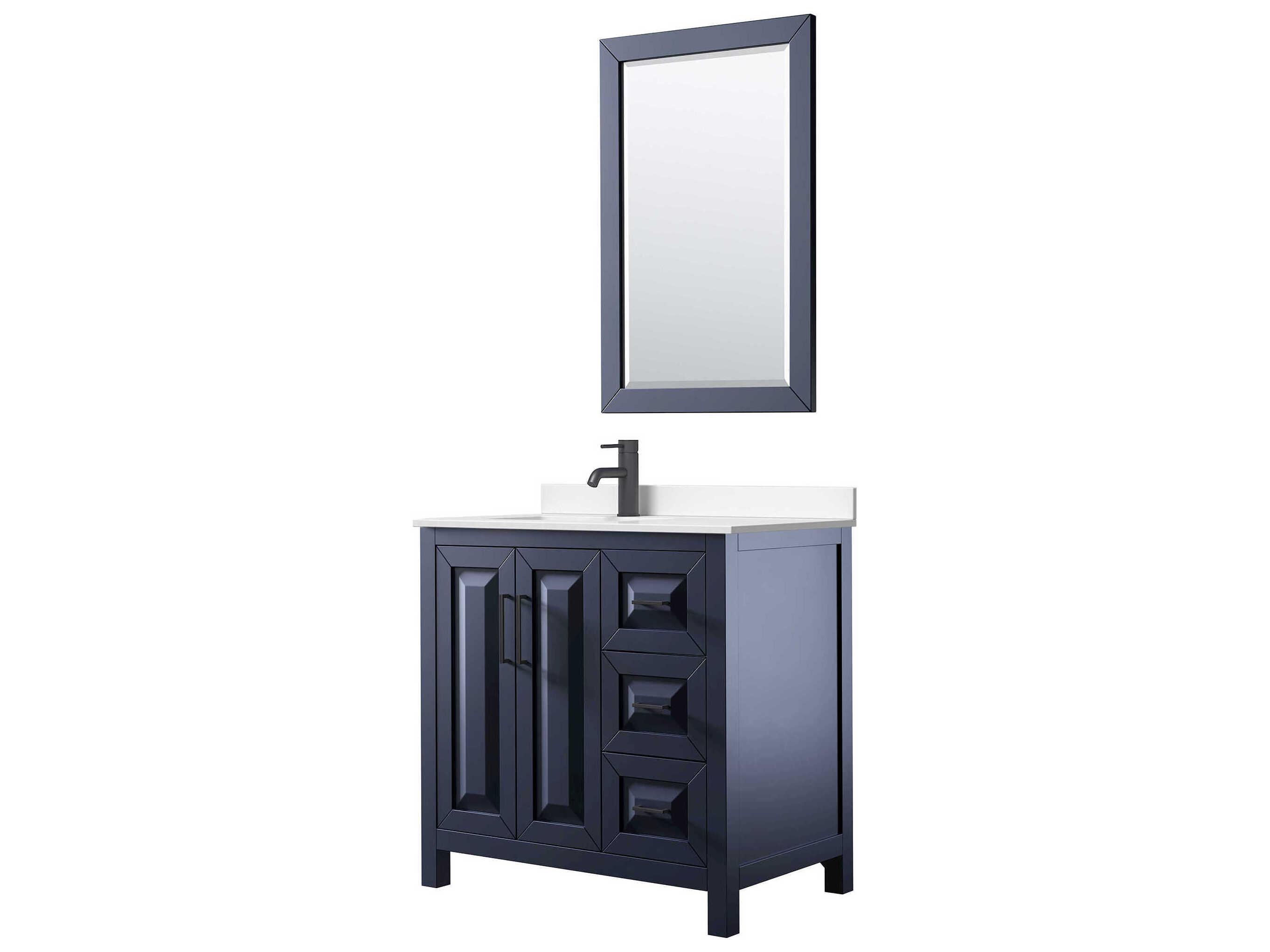 Wyndham Collection Daria 36" Dark Blue Vanity with 24" Mirror