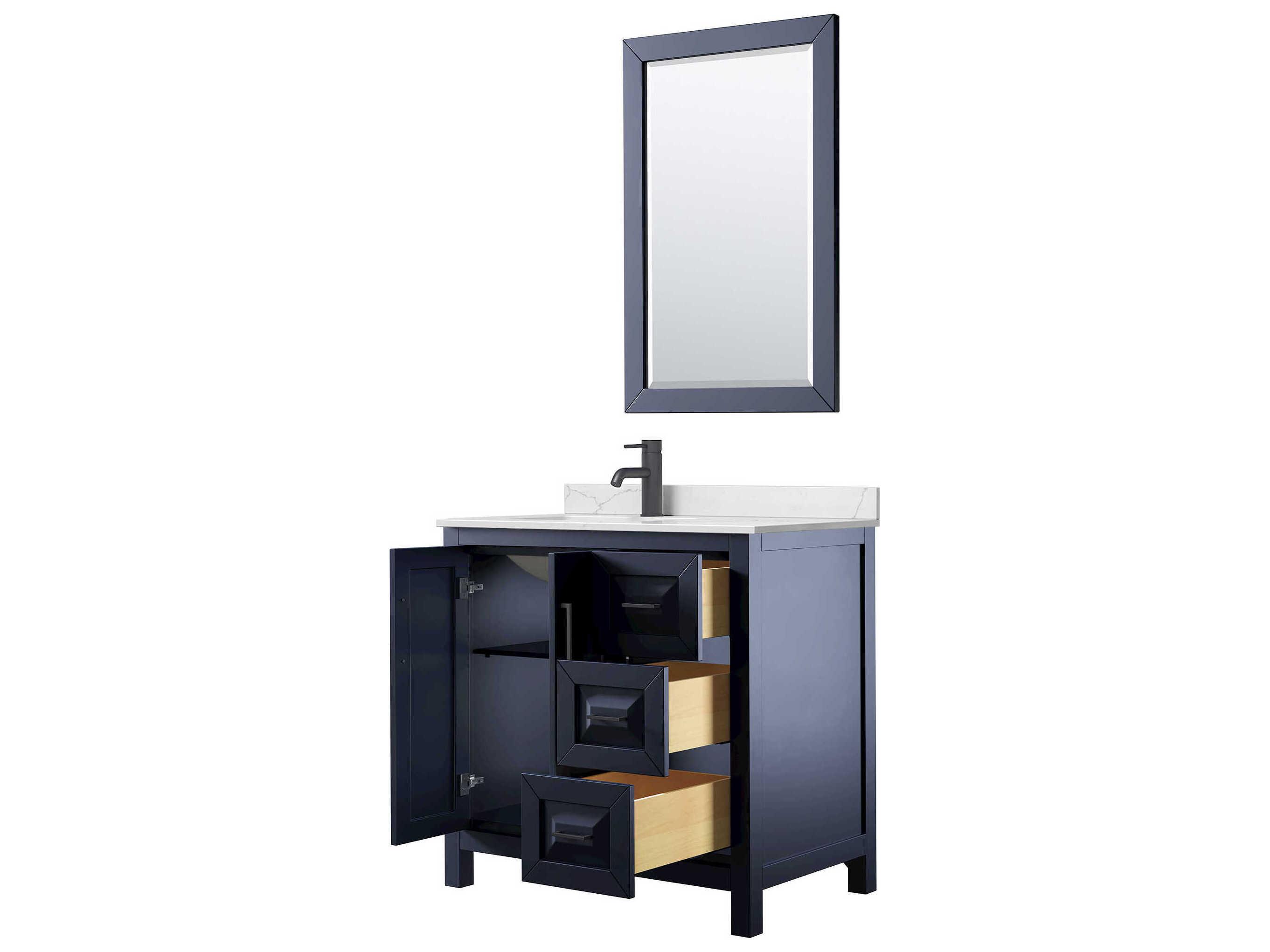Wyndham Collection Daria 36" Dark Blue Vanity with 24" Mirror