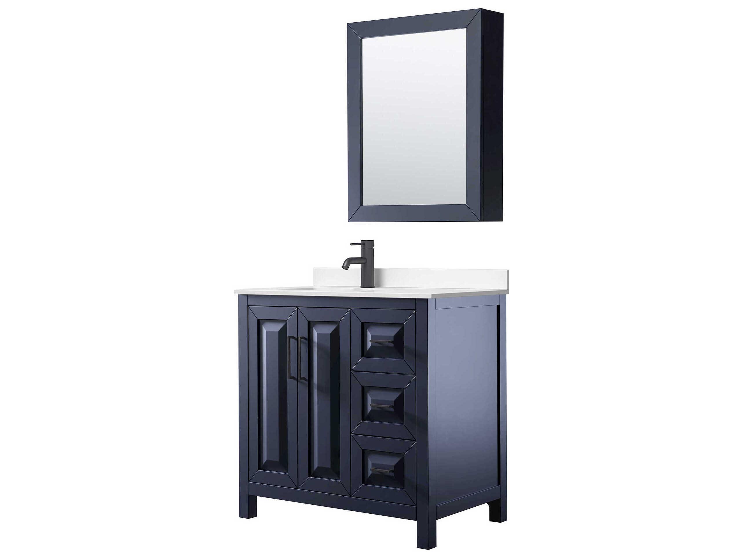 Wyndham Collection Daria 36" Dark Blue Vanity with Medicine Cabinet