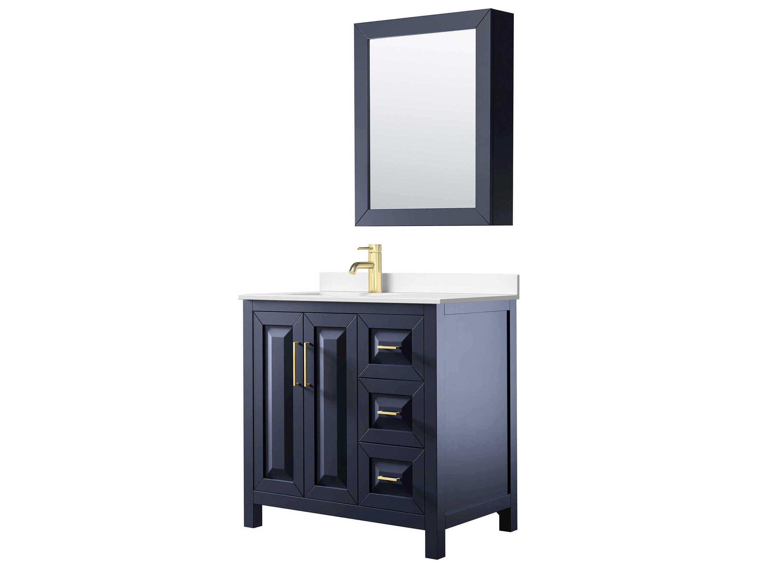Wyndham Collection Daria 36" Dark Blue Vanity with Medicine Cabinet