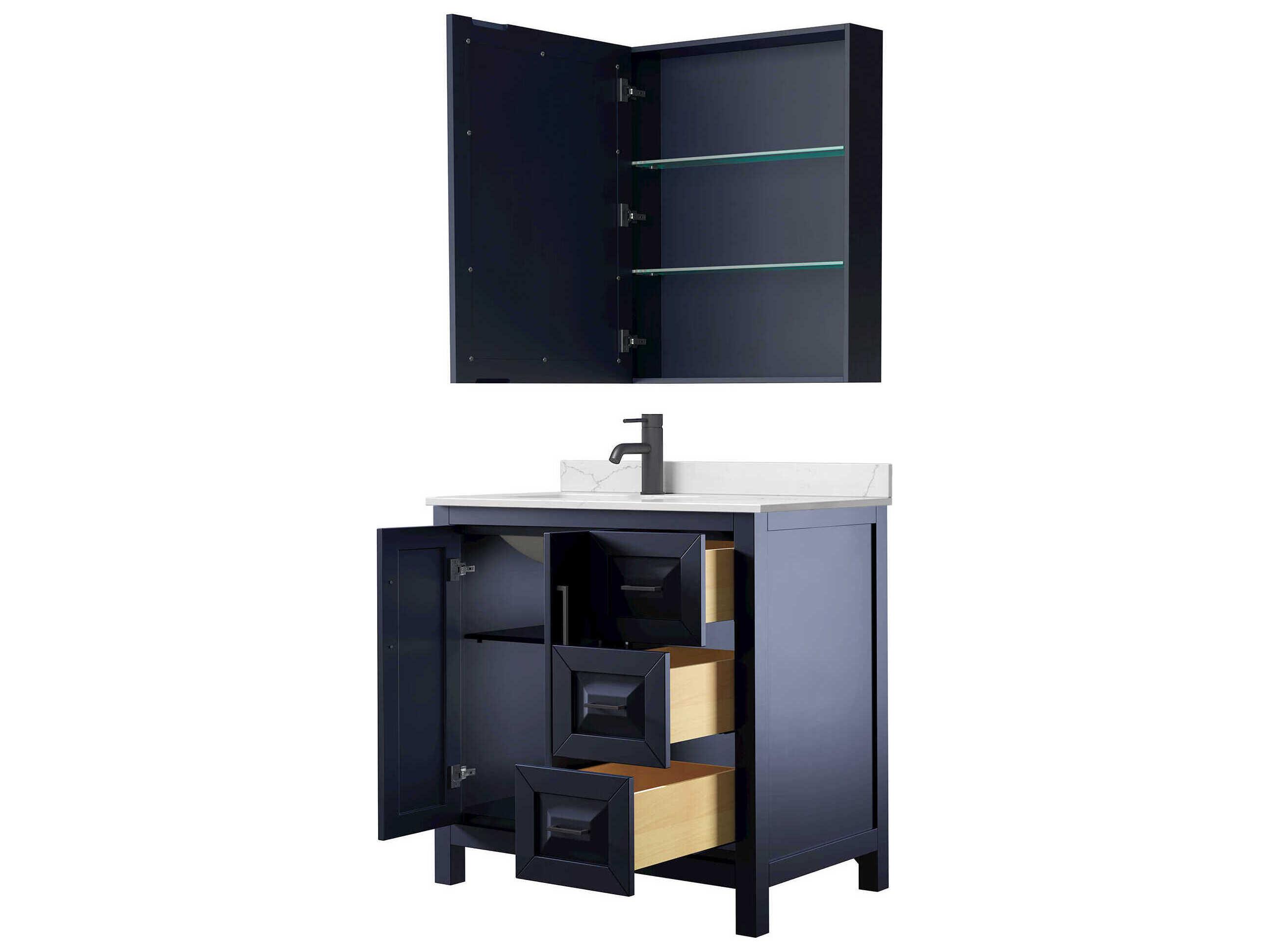 Wyndham Collection Daria 36" Dark Blue Vanity with Medicine Cabinet