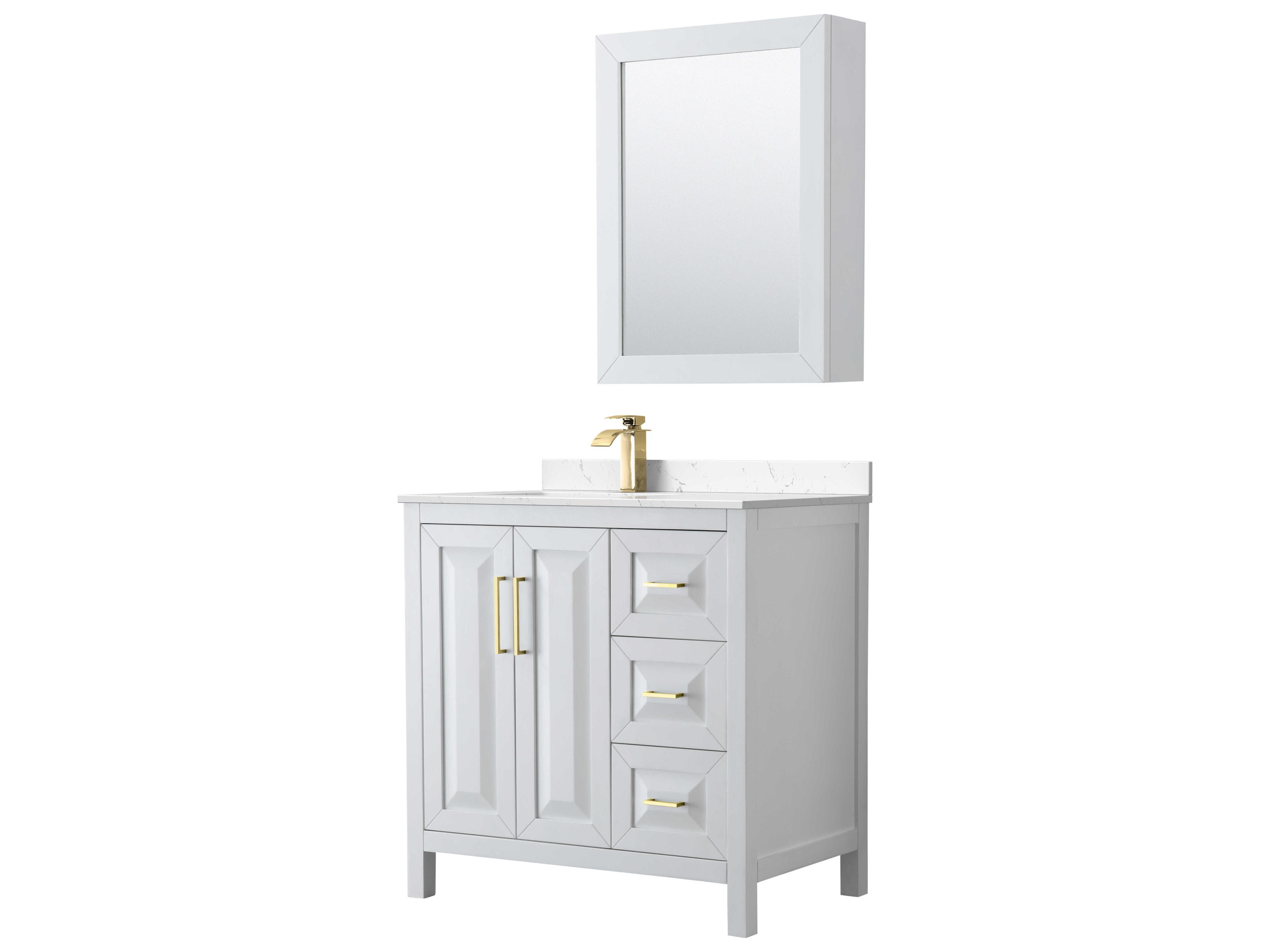 Wyndham Collection Daria 36" White Vanity with Medicine Cabinet