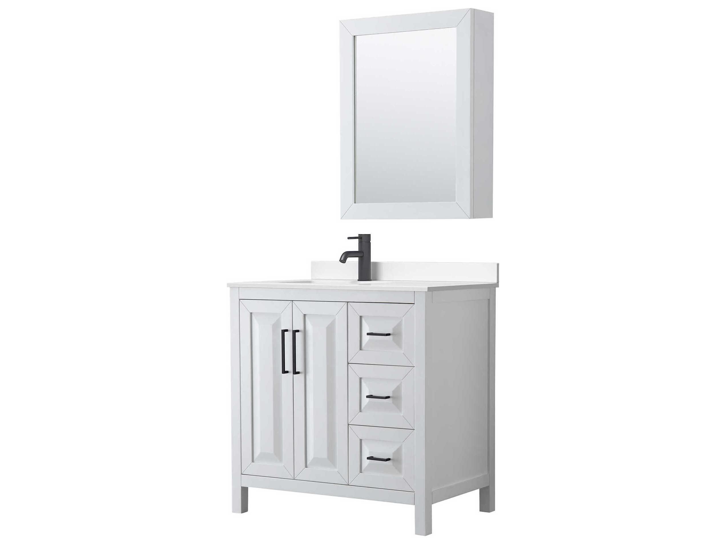 Wyndham Collection Daria 36" White Vanity with Medicine Cabinet