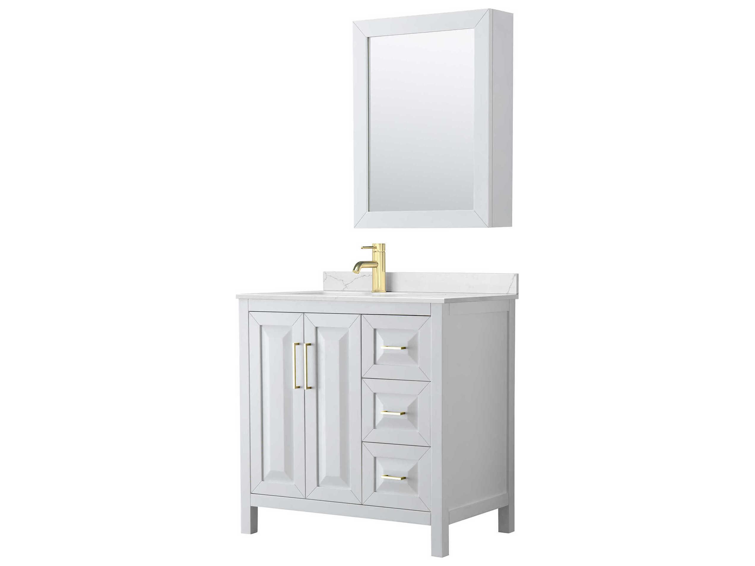 Wyndham Collection Daria 36" White Vanity with Medicine Cabinet