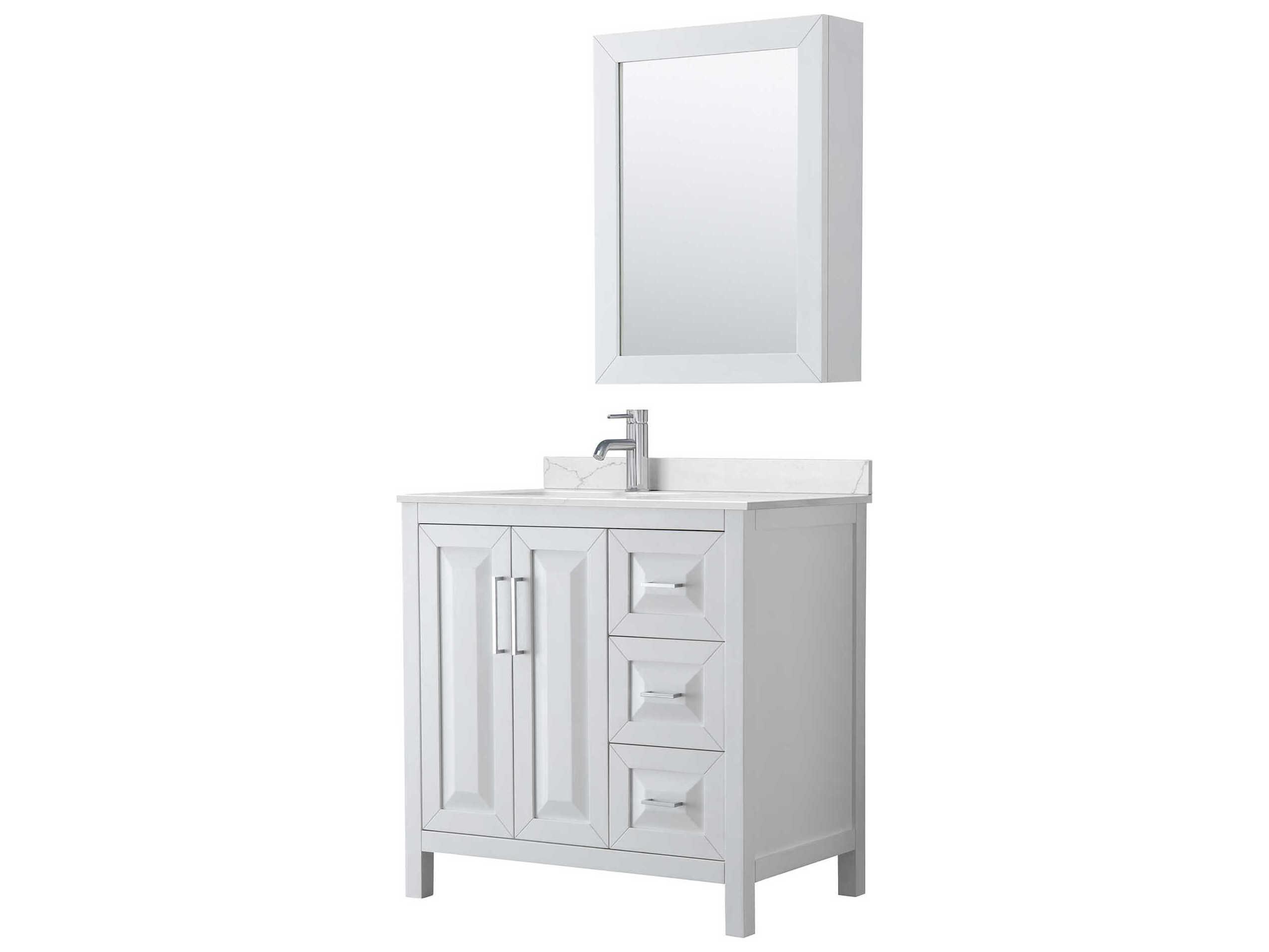 Wyndham Collection Daria 36" White Vanity with Medicine Cabinet