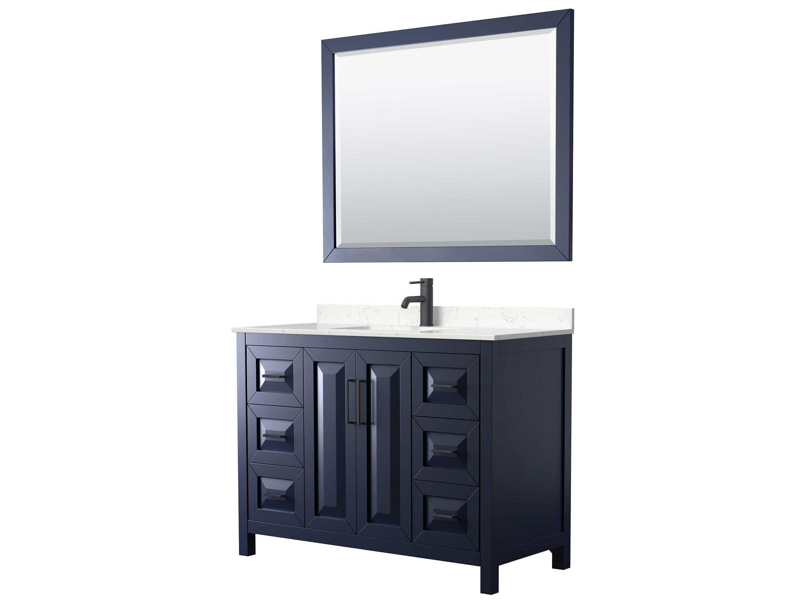 Wyndham Collection Daria 48" Dark Blue Vanity with 46" Mirror