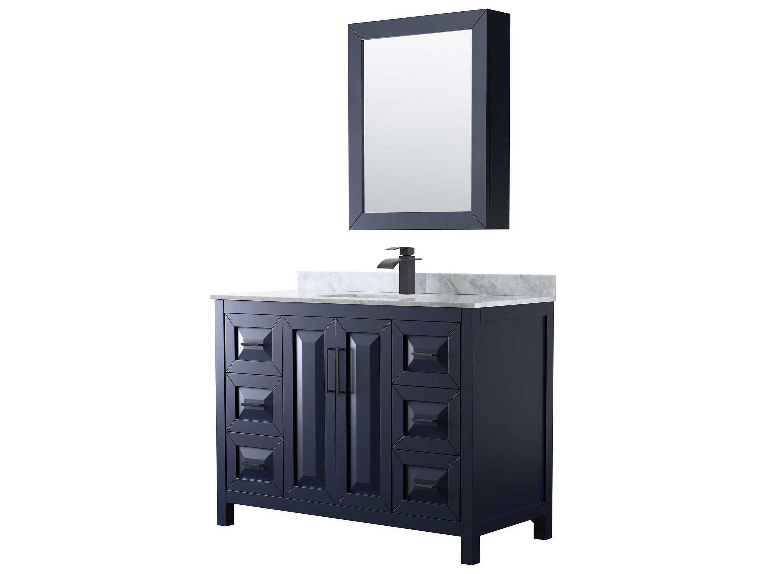 Wyndham Collection Daria 48" Dark Blue Vanity with Medicine Cabinet