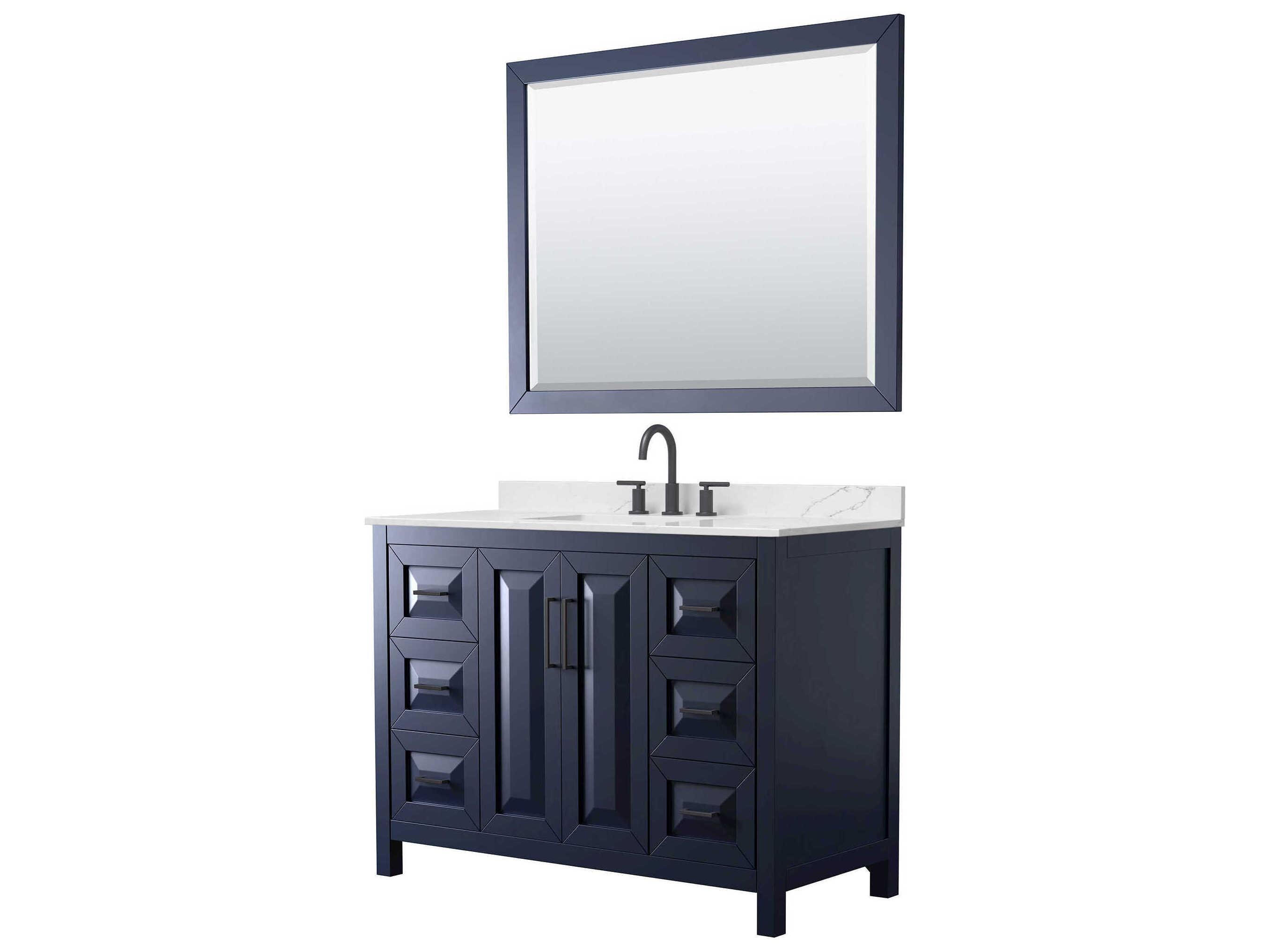 Wyndham Collection Daria 48" Dark Blue Vanity with 46" Mirror
