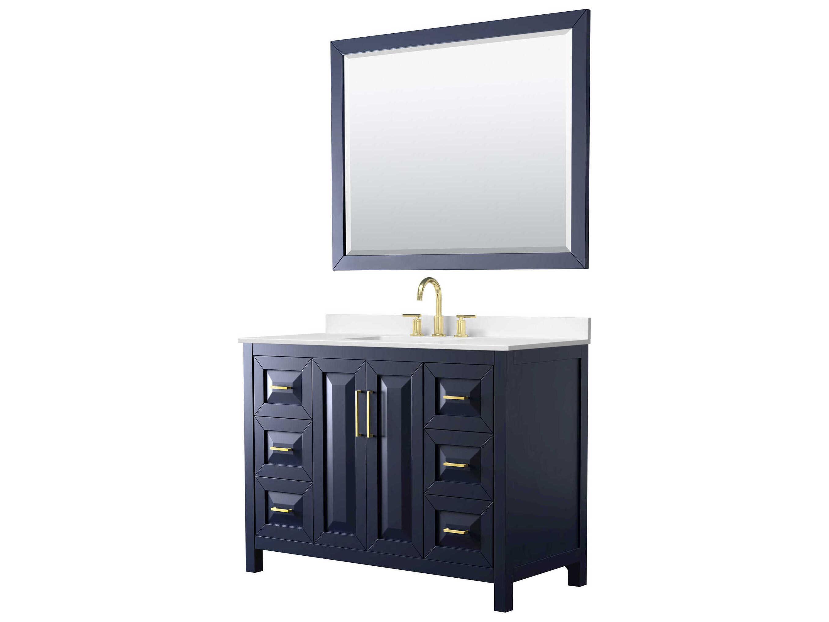 Wyndham Collection Daria 48" Dark Blue Vanity with 46" Mirror