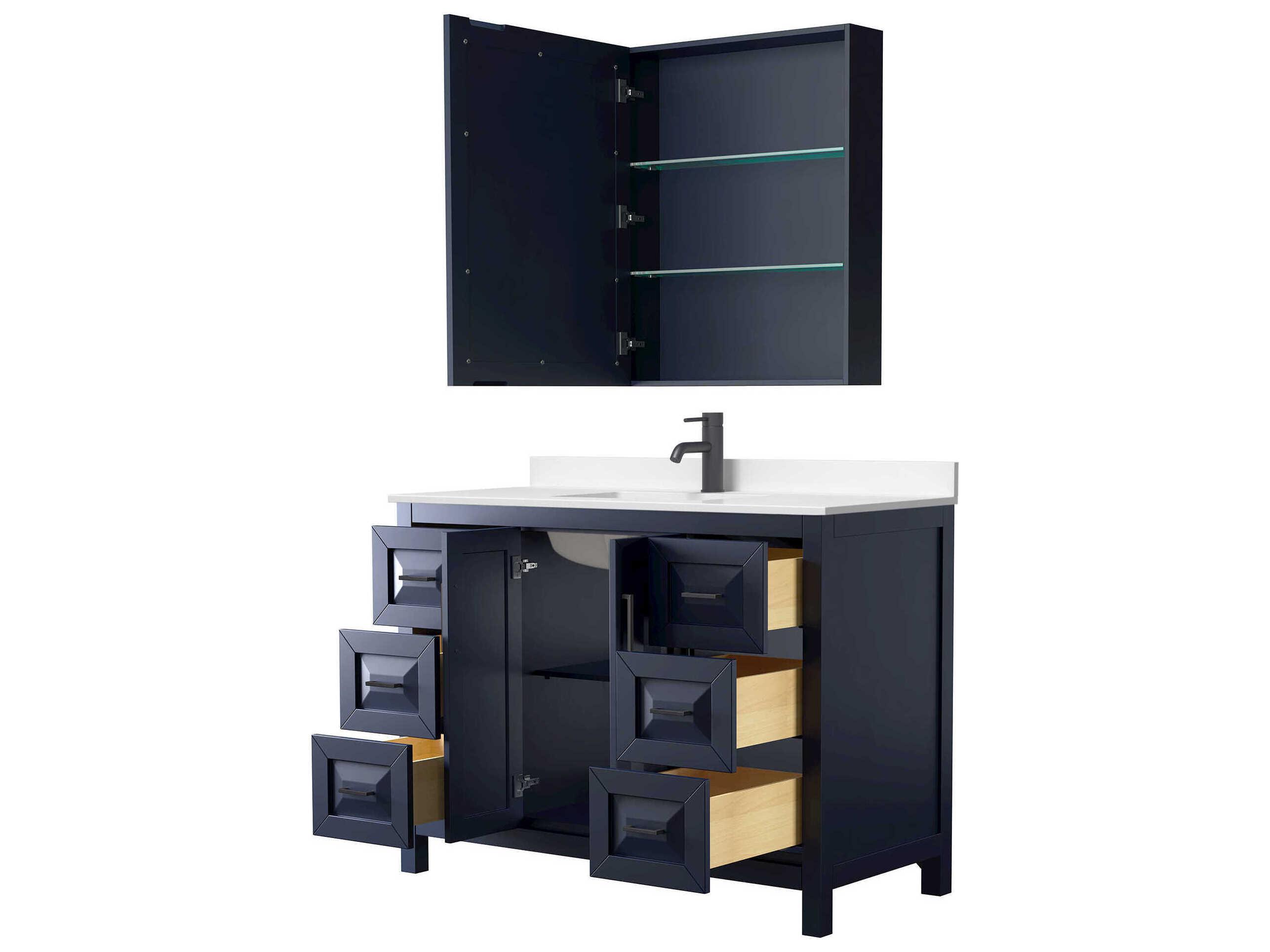 Wyndham Collection Daria 48" Dark Blue Vanity with Medicine Cabinet