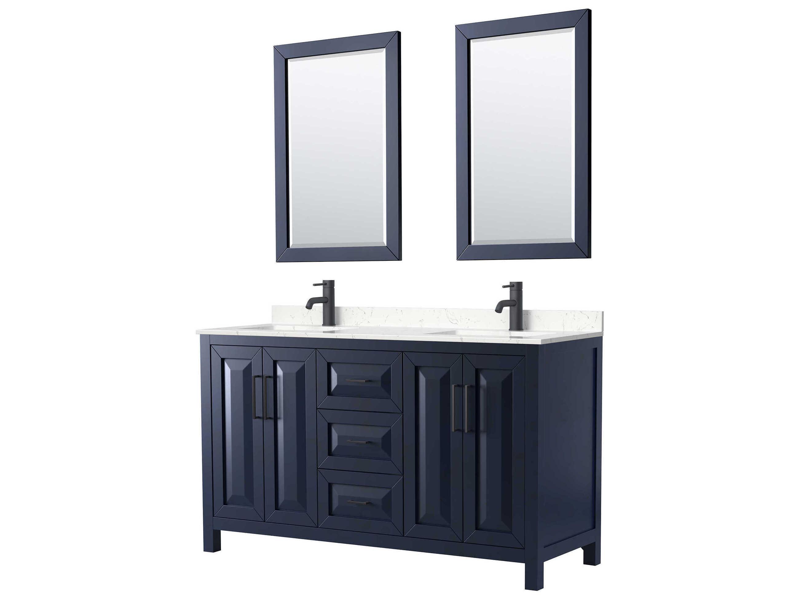 Wyndham Collection Daria 60" Dark Blue Vanity with 24" Mirror