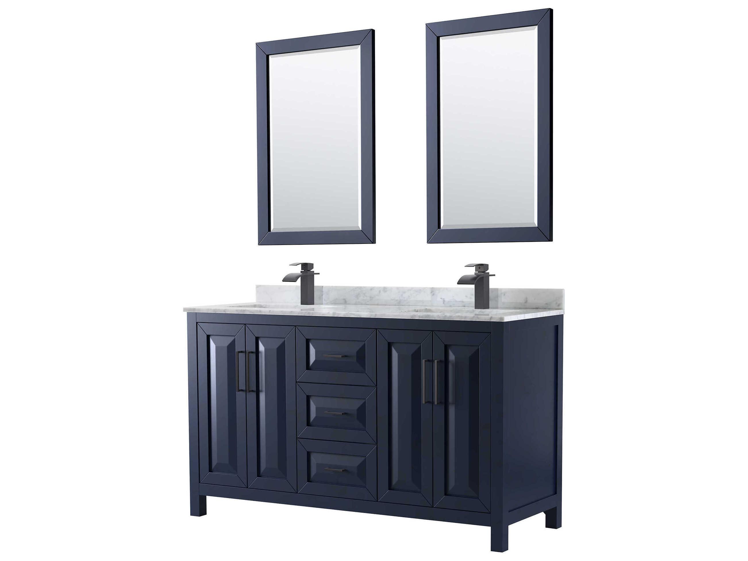 Wyndham Collection Daria 60" Dark Blue Vanity with 24" Mirror