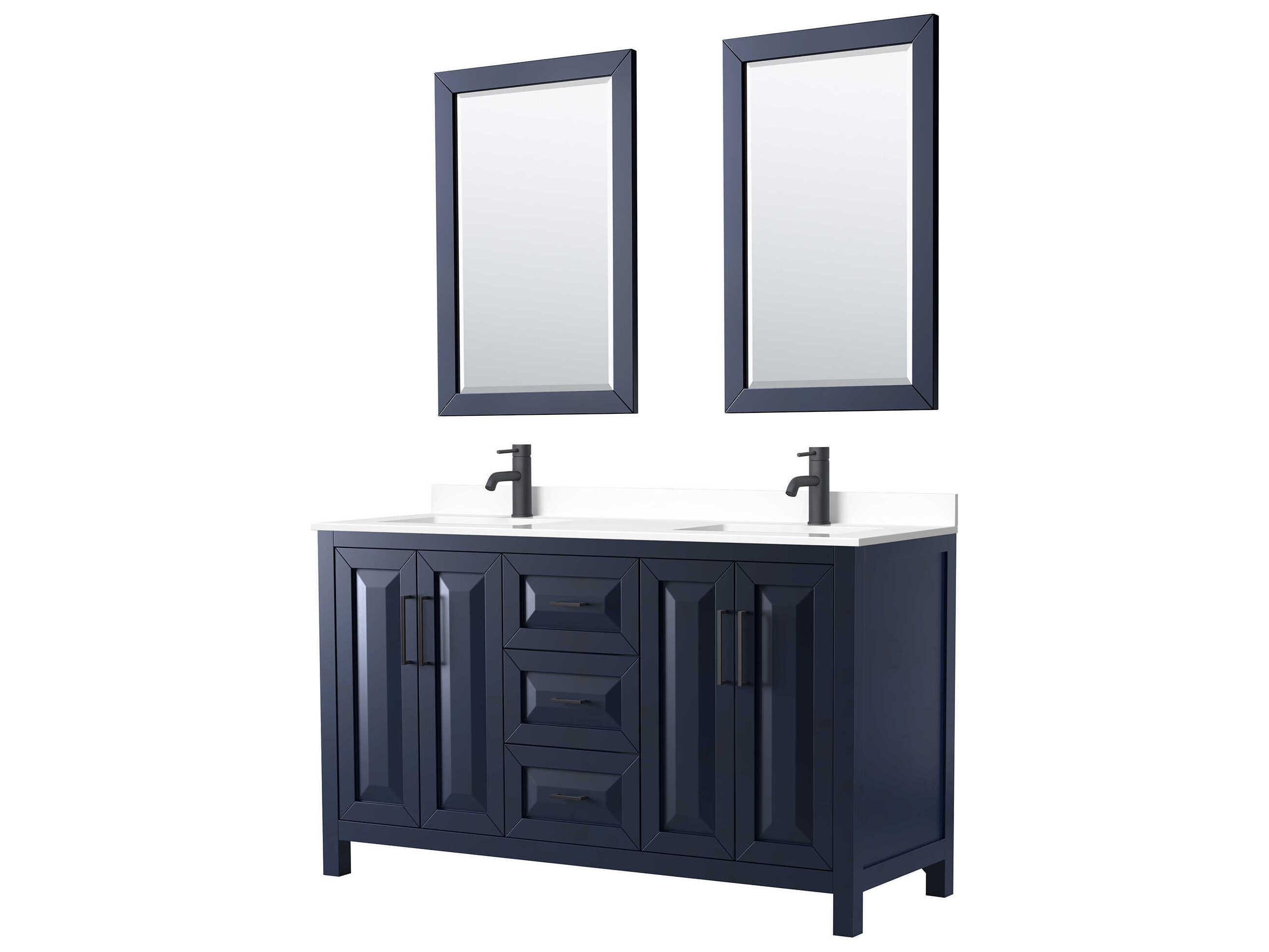 Wyndham Collection Daria 60" Dark Blue Vanity with 24" Mirror