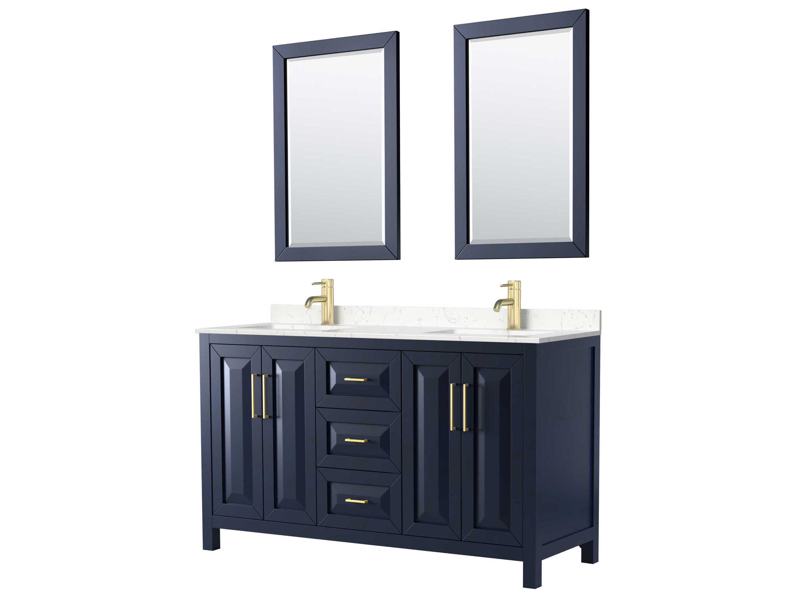 Wyndham Collection Daria 60" Dark Blue Vanity with 24" Mirror
