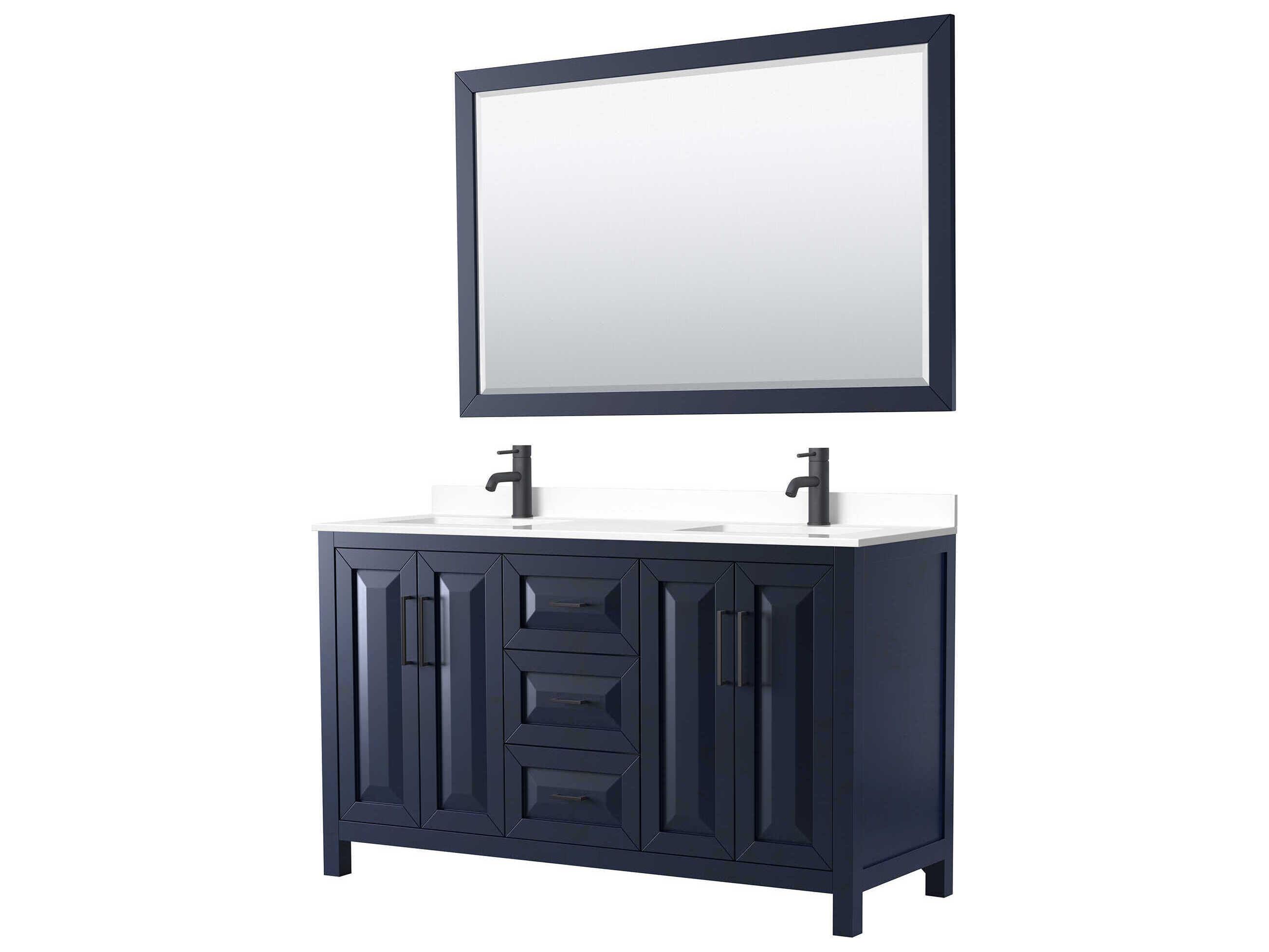 Wyndham Collection Daria 60" Dark Blue Vanity with 58" Mirror