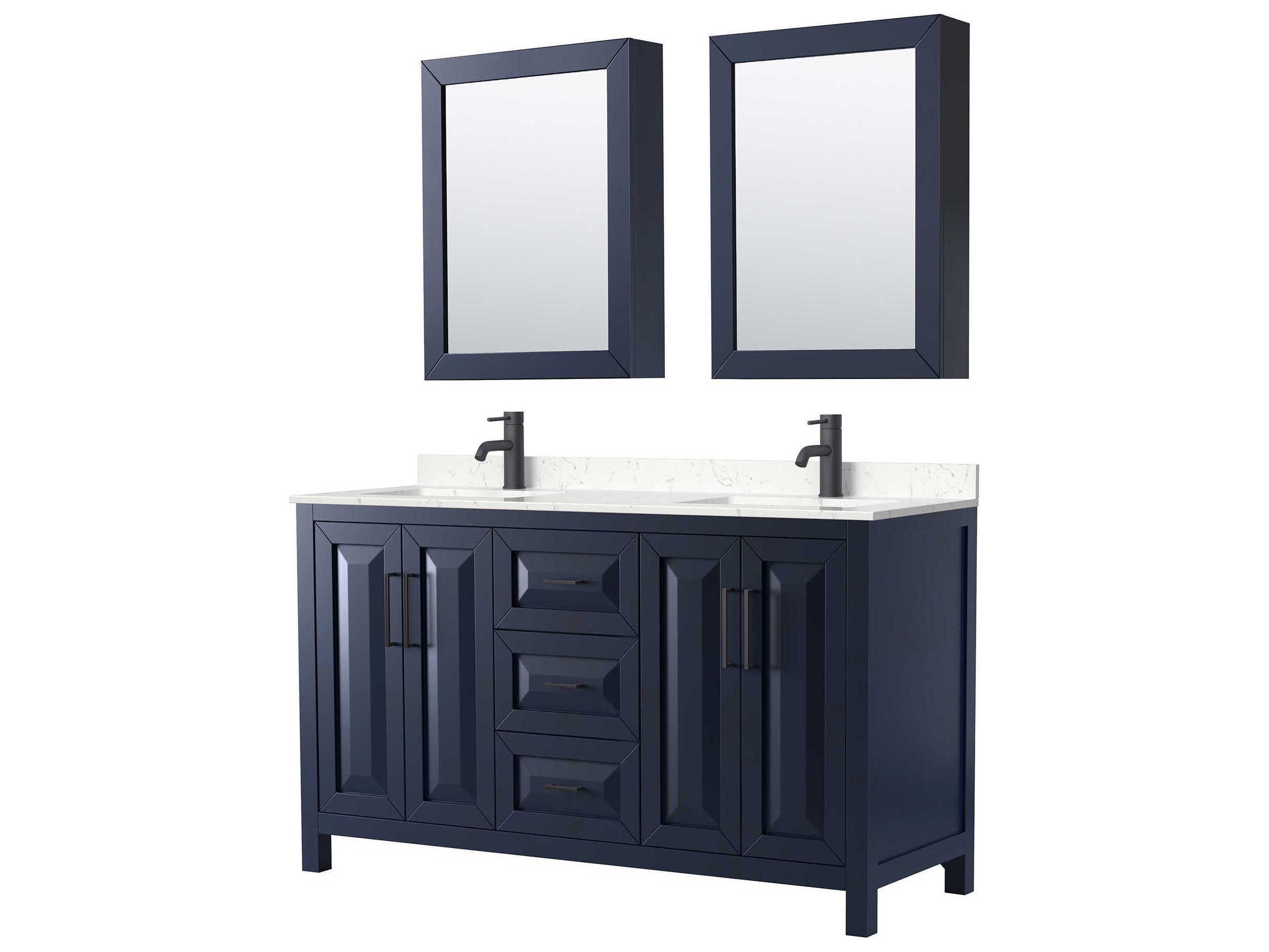 Wyndham Collection Daria 60" Dark Blue Vanity with Medicine Cabinet