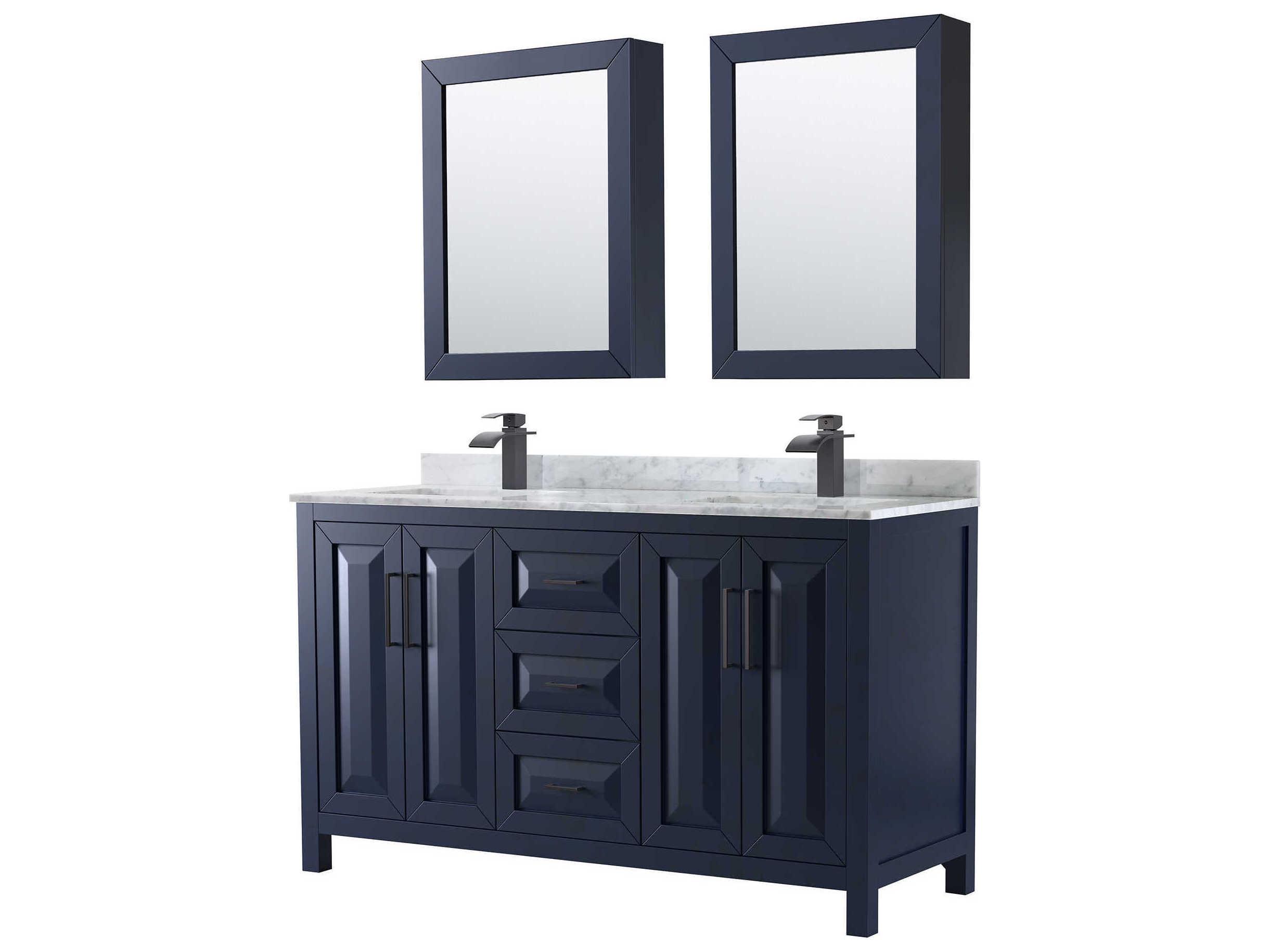 Wyndham Collection Daria 60" Dark Blue Vanity with Medicine Cabinet