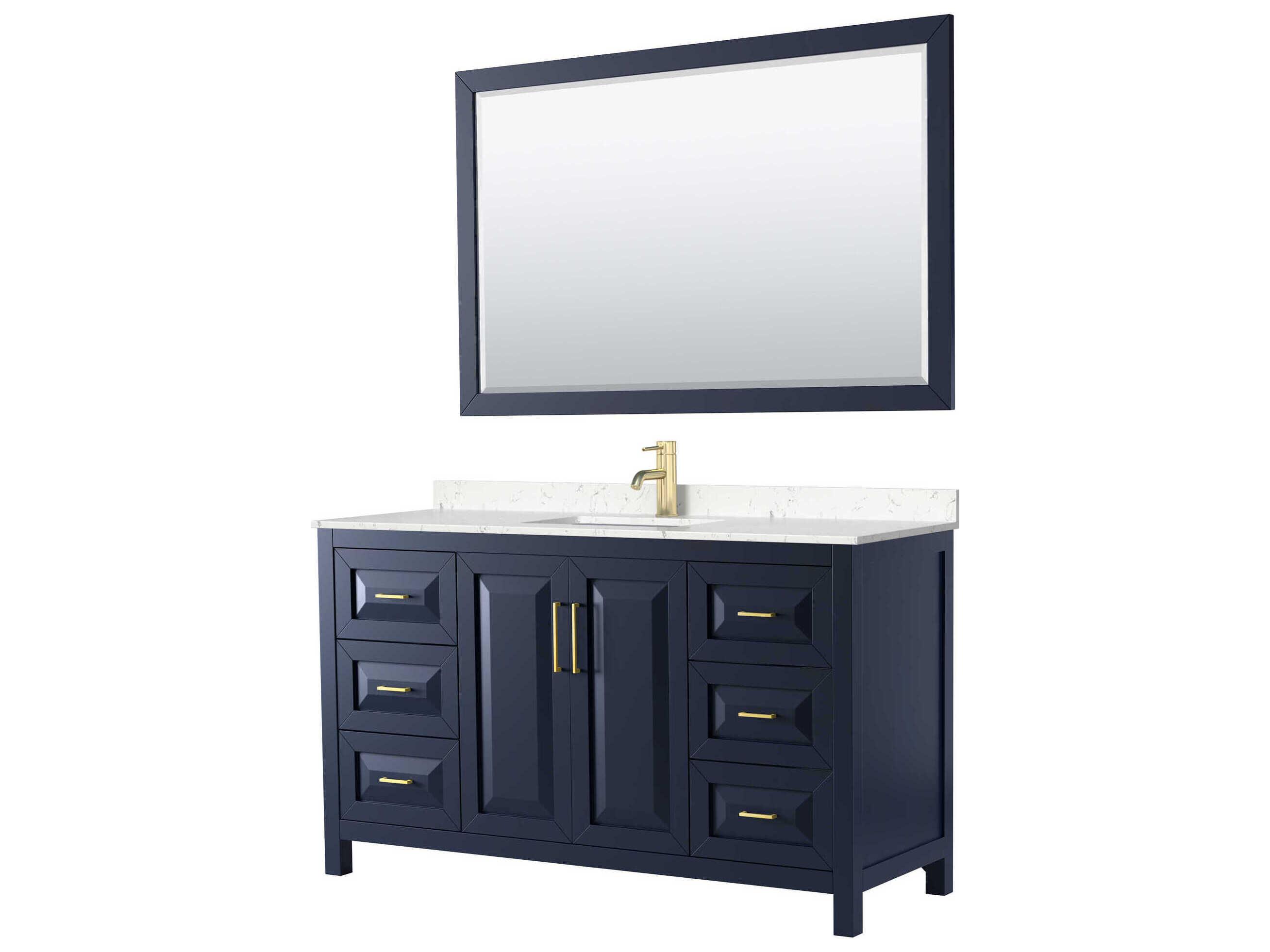 Wyndham Collection Daria 60" Dark Blue Vanity with 58" Mirror